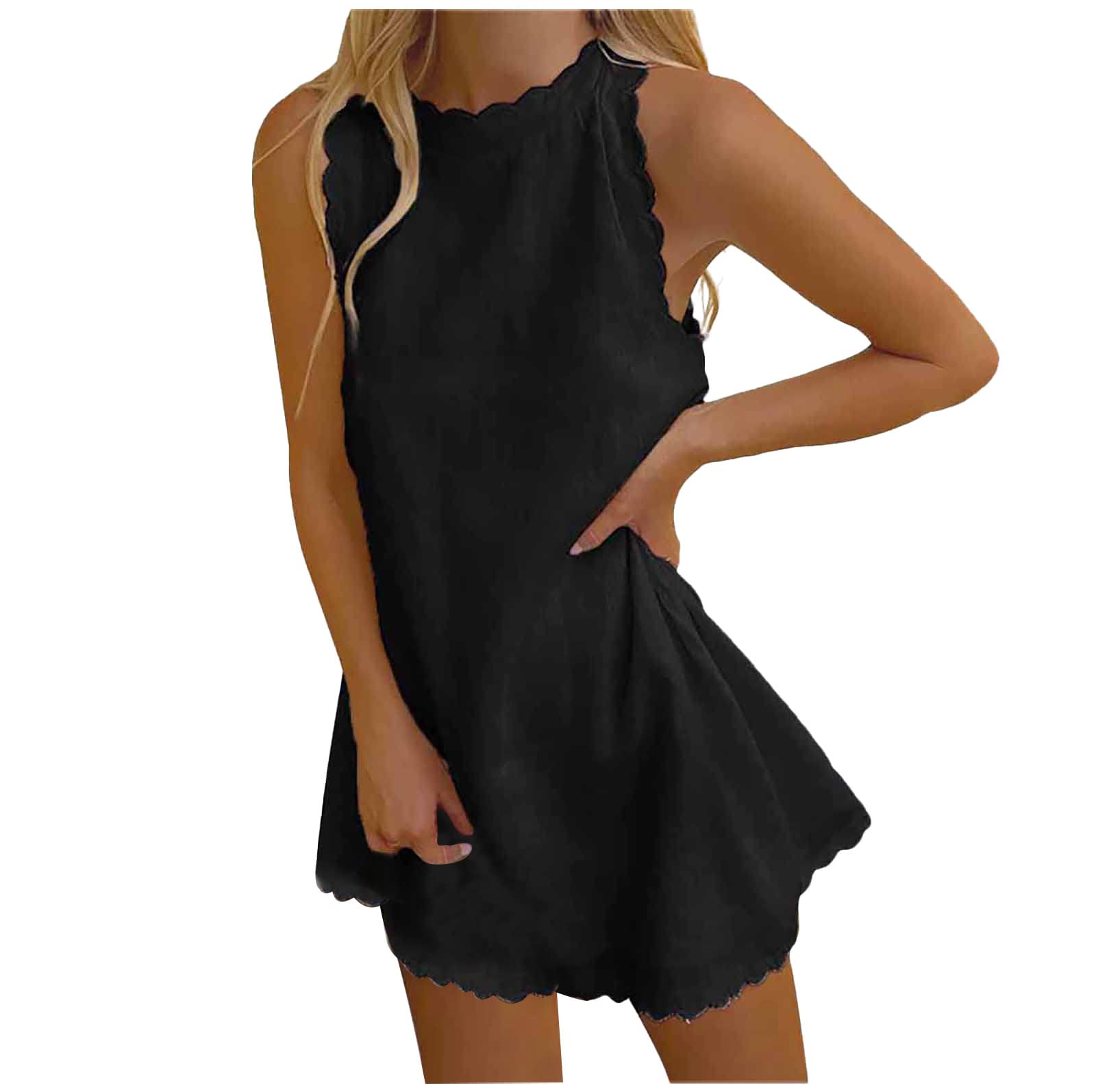 Women's Summer Sundresses - Casual Sleeveless Halter Tank Dresses with Mock Neck, Loose Fit Mini Beach Dresses for Vacation, Pool Party & Outdoor Activities