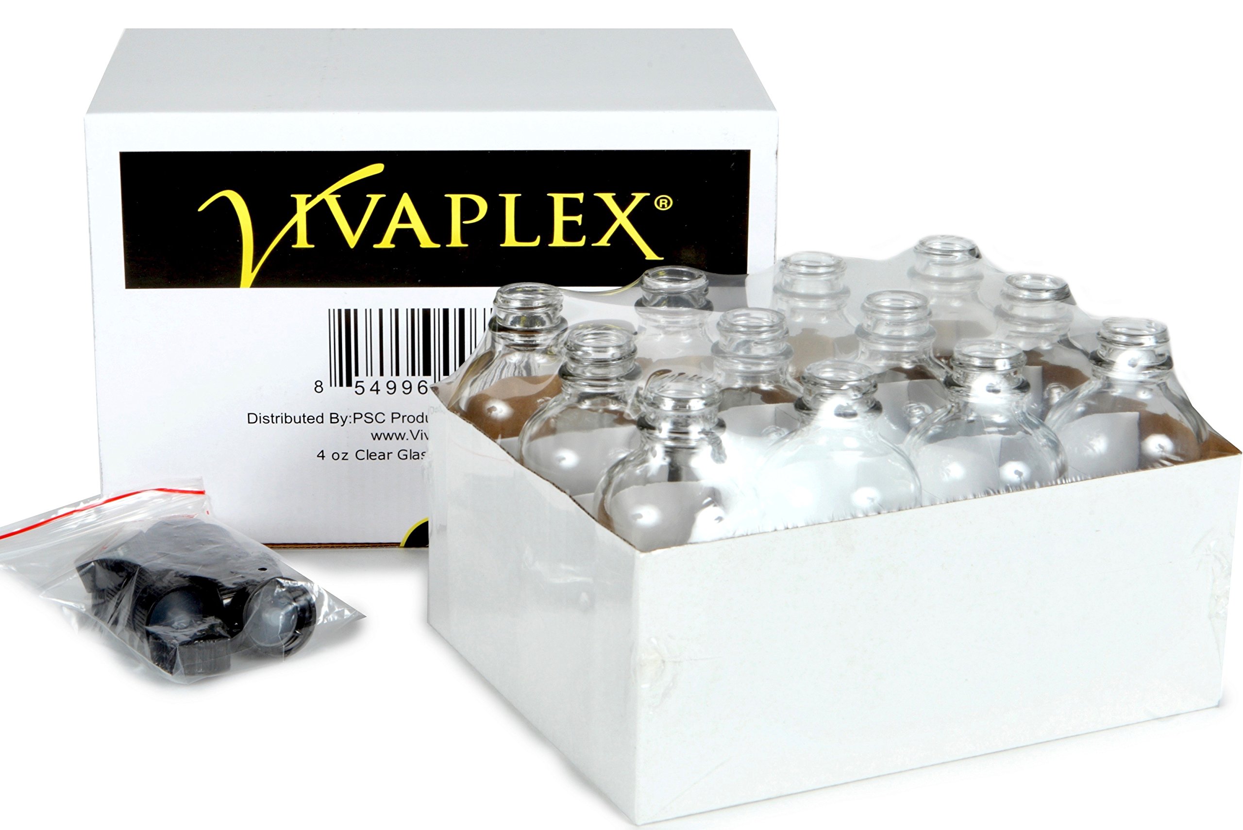 Vivaplex 12-Pack 4 oz Clear Glass Bottles with Lids - Perfect for Essential Oils, Spices, DIY Beauty & Craft Storage