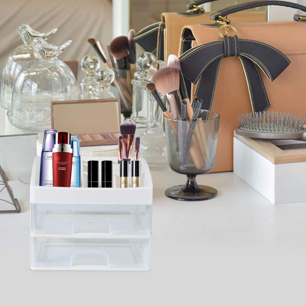Desktop Makeup Organizer with Drawers - Cosmetic Storage Case for Vanity, Bathroom & Travel | Perfect for Makeup Brushes, Lipsticks & Beauty Essentials
