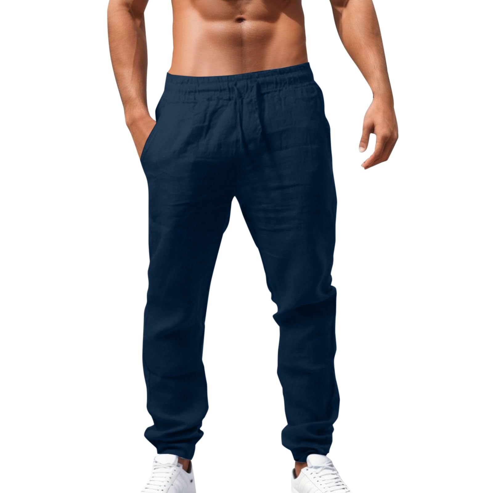 Men's Linen Drawstring Pants - Breathable Cotton Summer Lounge Trousers | Comfortable Y2K Style Baggy Track Pants for Casual Wear, Home Relaxation & Street Fashion