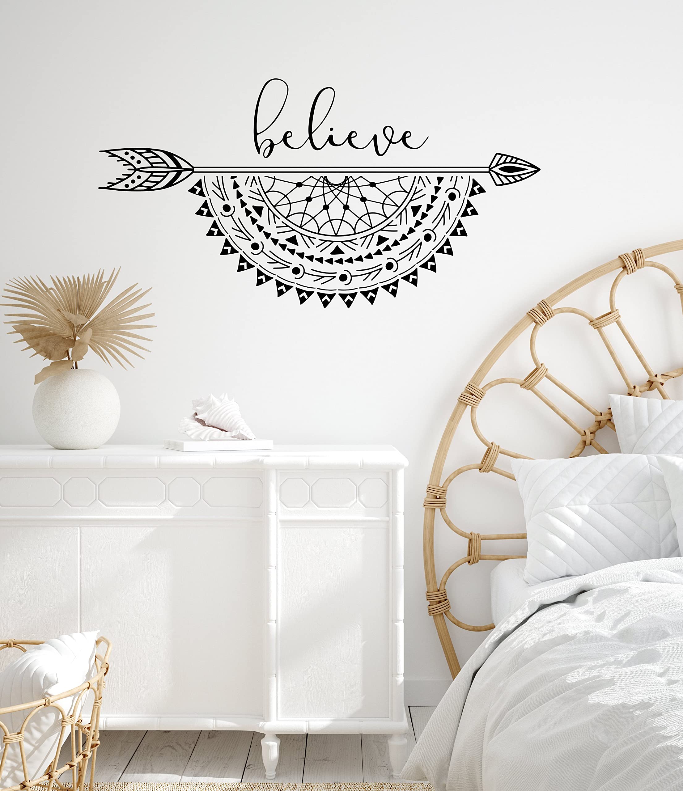 Dreamcatcher Vinyl Wall Decal - Ethnic Arrow Wall Stickers for Bedroom Decor, Black (ig6417) | Perfect for Boho Home Decor, Nursery, Dorm Room & Living Room Wall Art