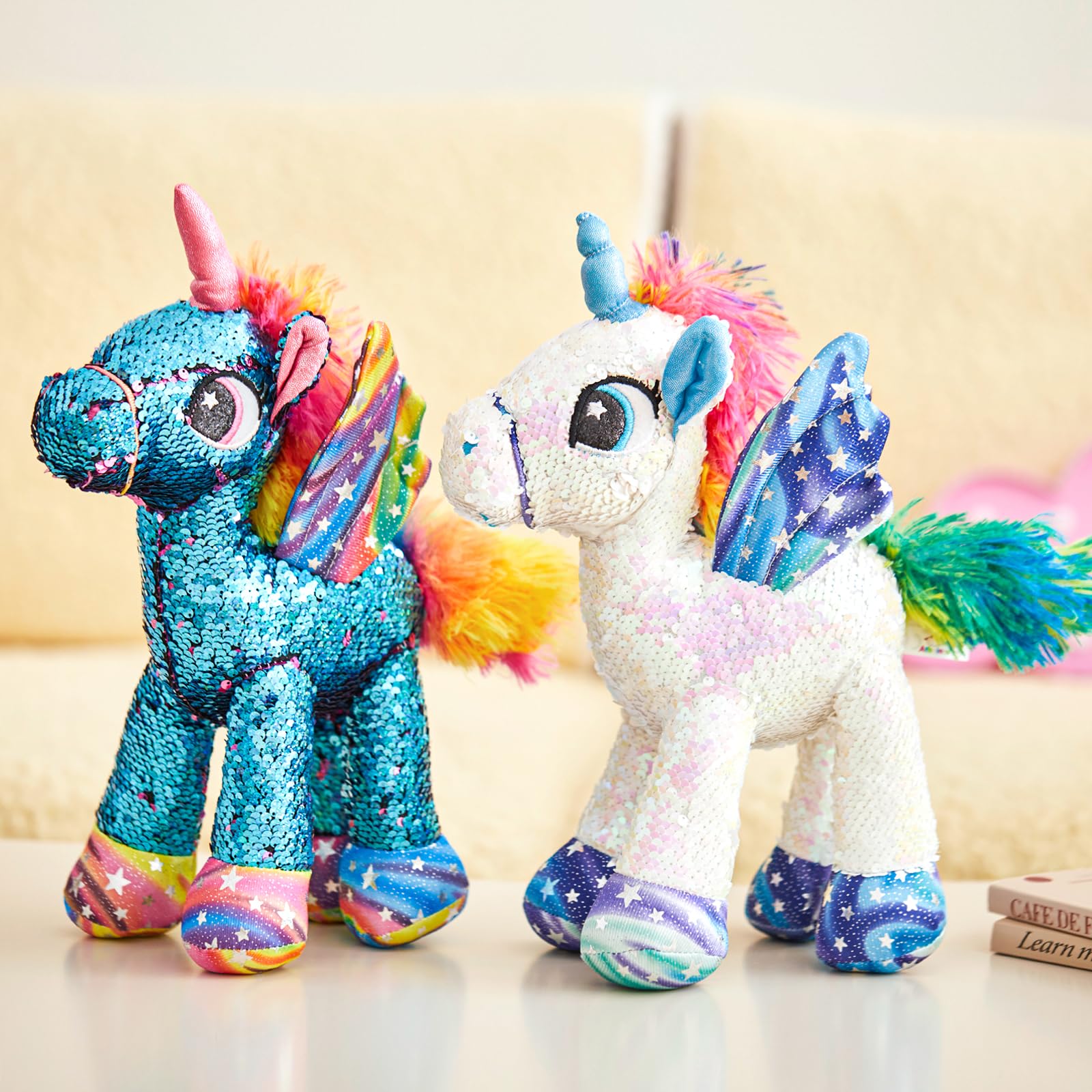 Reversible Unicorn Stuffed Animal with Glitter Sequins - Soft Plush Toy for Girls & Toddlers (13