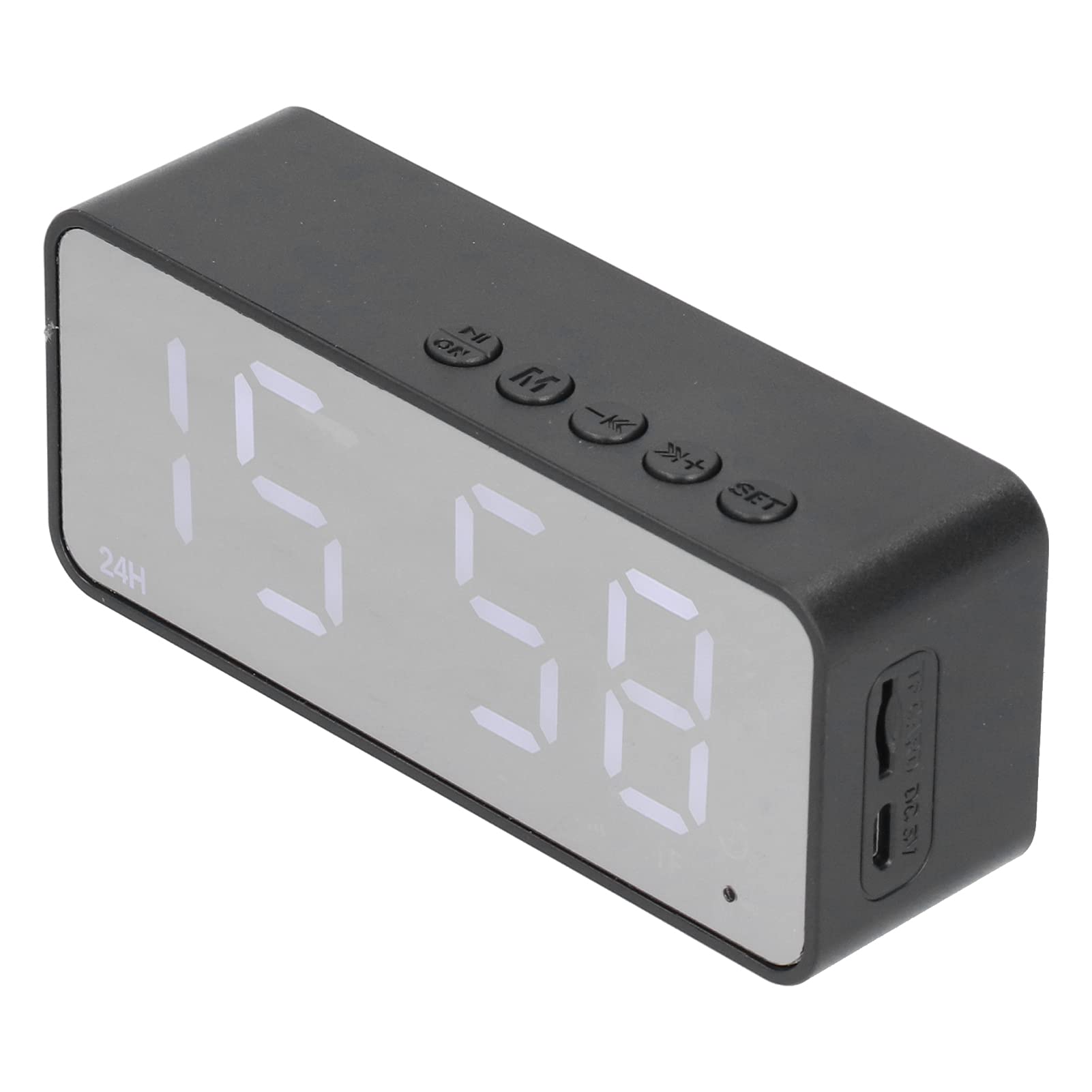 Wireless Bluetooth 5.0 Alarm Clock Radio with LED Mirror Display - FM Radio, Phone Call Support, Bedroom & Office Digital Clock Speaker (Black) | Perfect for Morning Wake-Up, Nightstand Use & Home Office
