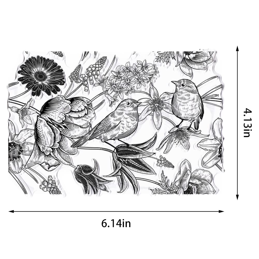 Spring Bird Flower Clear Stamps for Card Making - Floral Leaves Transparent Rubber Stamps for DIY Scrapbooking, Bullet Journal, Handmade Crafts & Notebook Decoration - Perfect for Greeting Cards, Wedding Invitations & Art Journaling