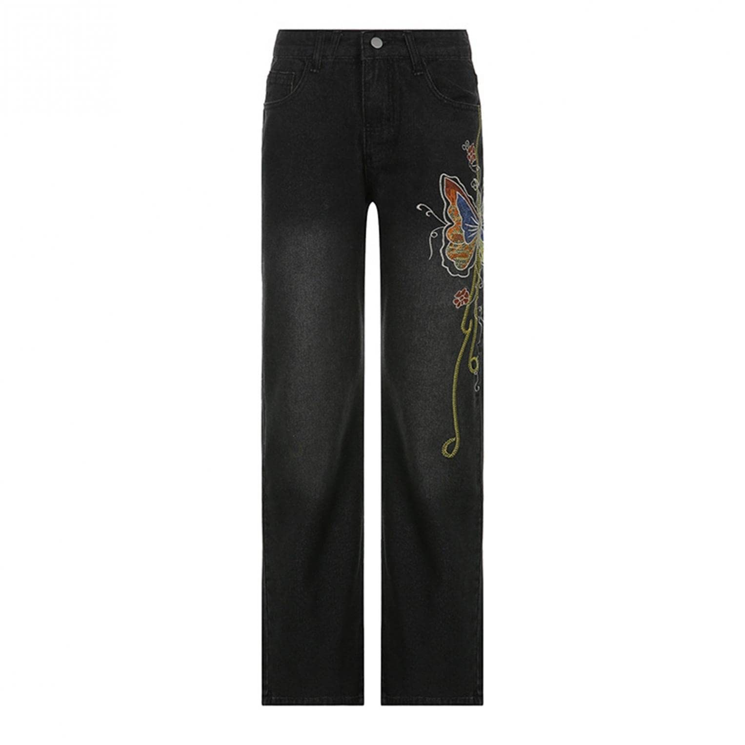 Women's Low Waist Wide Leg Jeans - Vintage Y2K Streetwear with Spice Girls Embroidery | Loose Straight Denim Pants for Casual Outfits & 90s Retro Fashion