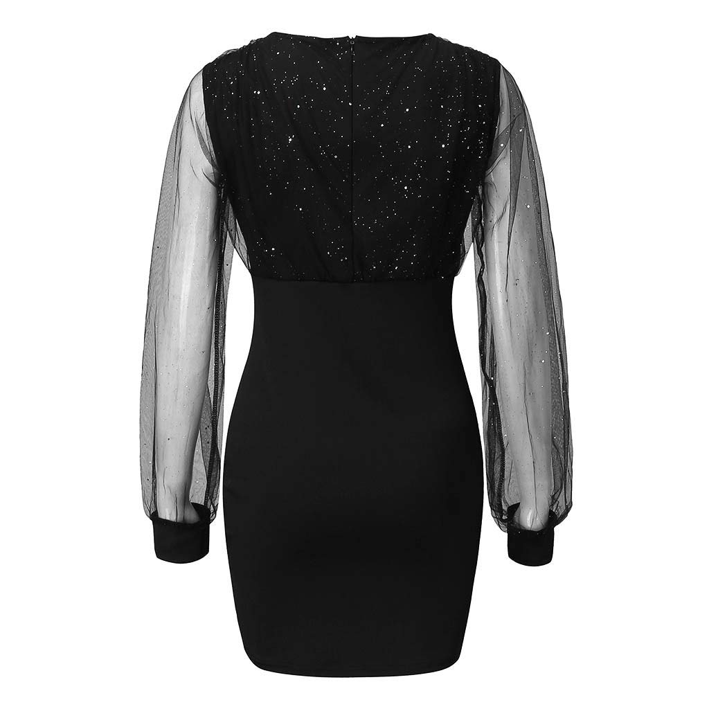 Sparkly Sequin Mini Dress for Women - Deep V Neck Glitter Club Dress, Elegant Long Sleeve Cocktail Party Dress | Perfect for Night Out, New Year's Eve, Prom & Special Occasions