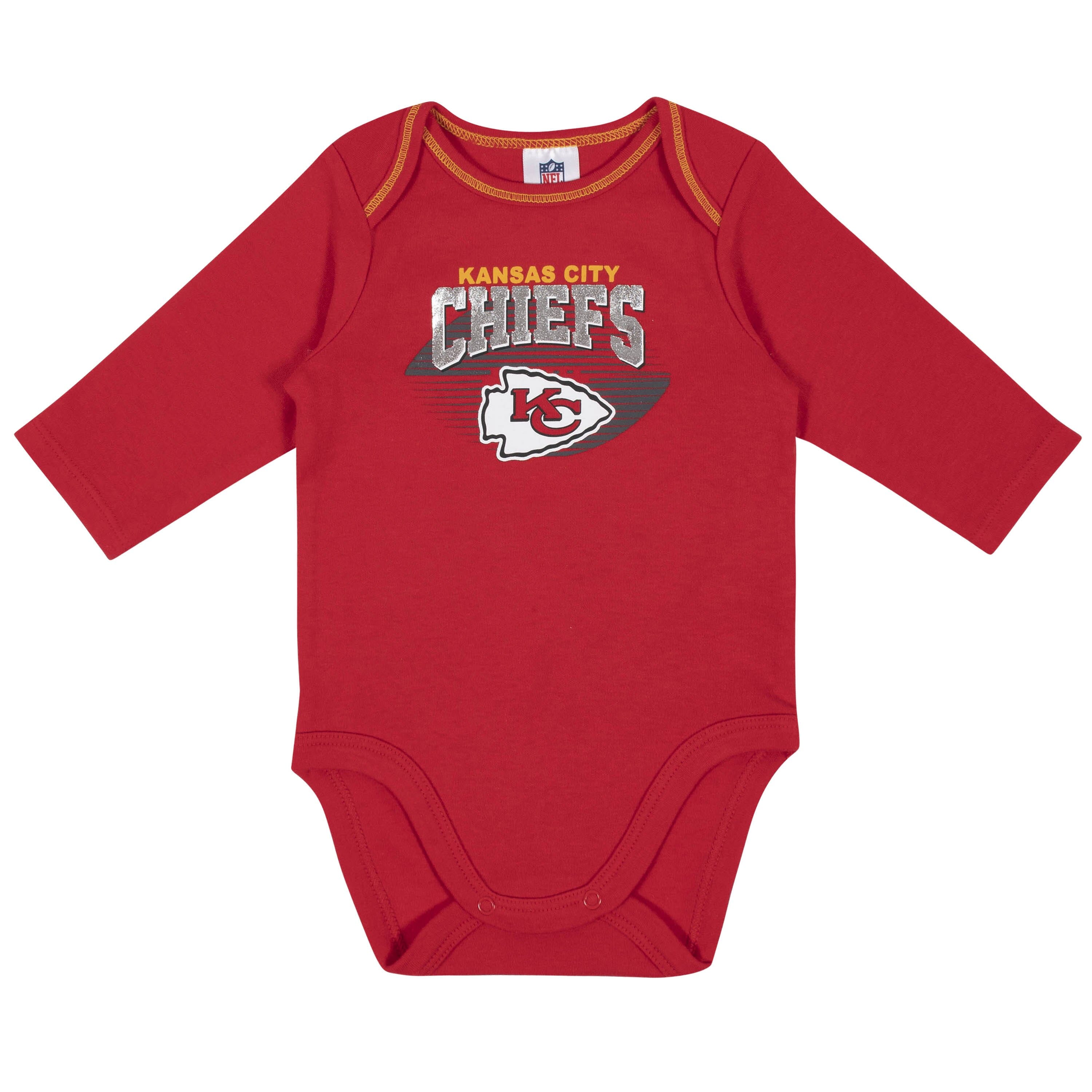 2 Pack Kansas City Chiefs Baby Boys Long Sleeve Bodysuits - Soft NFL Team Outfit for Game Day, Family Photos & Holiday Gifts
