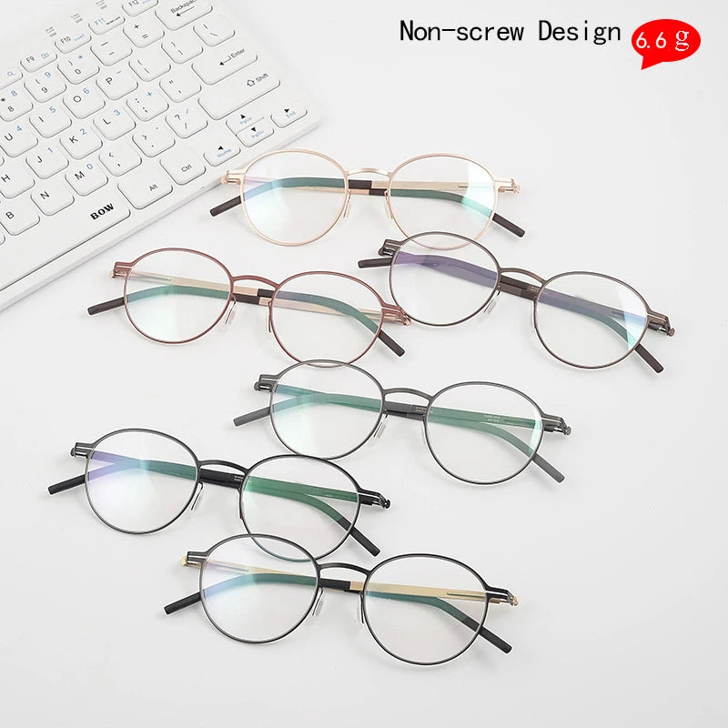 Aimee Unisex Full Rim Round Screwless Stainless Steel Eyeglasses Frame 25408 - Lightweight & Durable Glasses for Men & Women - Perfect for Reading, Working & Daily Wear