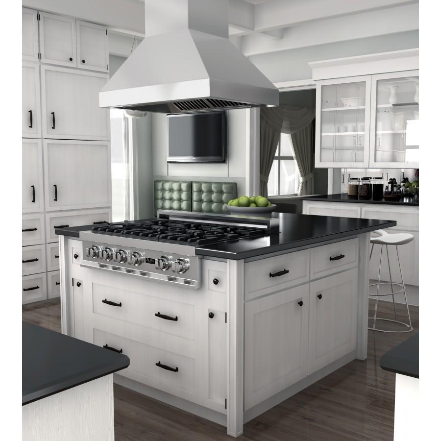 ZLINE 597i 304 Stainless Steel Ducted Island Mount Range Hood - Outdoor Approved for Kitchen Ventilation | Perfect for Open Concept Kitchens & Outdoor Cooking Areas