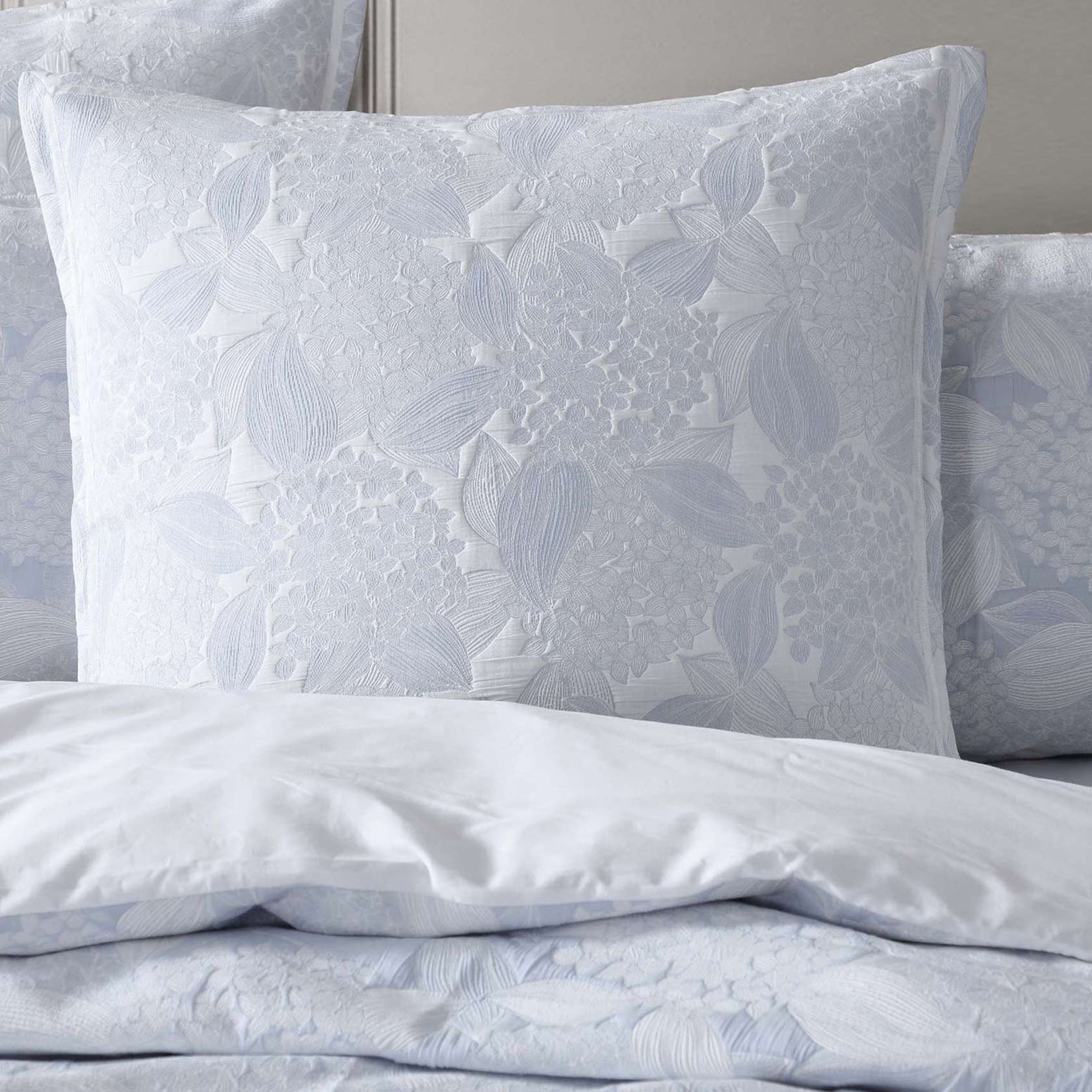 Premium Hydrangea Chambray European Pillowcase Set - Luxury 100% Cotton Decorative Pillow Cover for Bedroom, Living Room & Sofa - Home Decor Essentials by Private Collection
