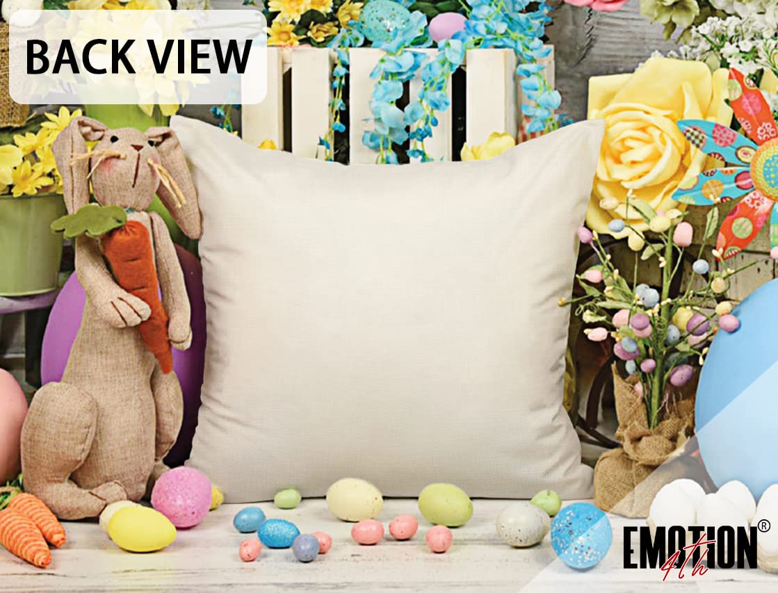 Easter Pillow Covers 18x18 Inch Set of 4 - Spring Farmhouse Decor, Buffalo Plaid Bunny Eggs Throw Pillow Cases for Couch, Sofa & Bedroom - Easter Home Decorations with Welcome Peeps Design TH163
