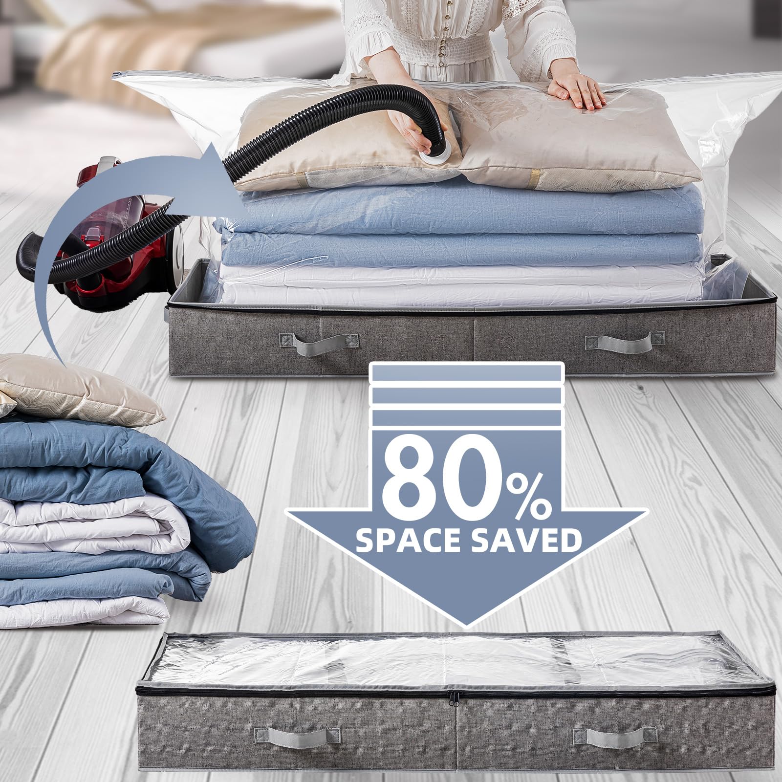 TAILI Under Bed Vacuum Storage Bags - Space Saving Storage Solution for Comforters, Blankets, Quilts & Pillows | Large 41