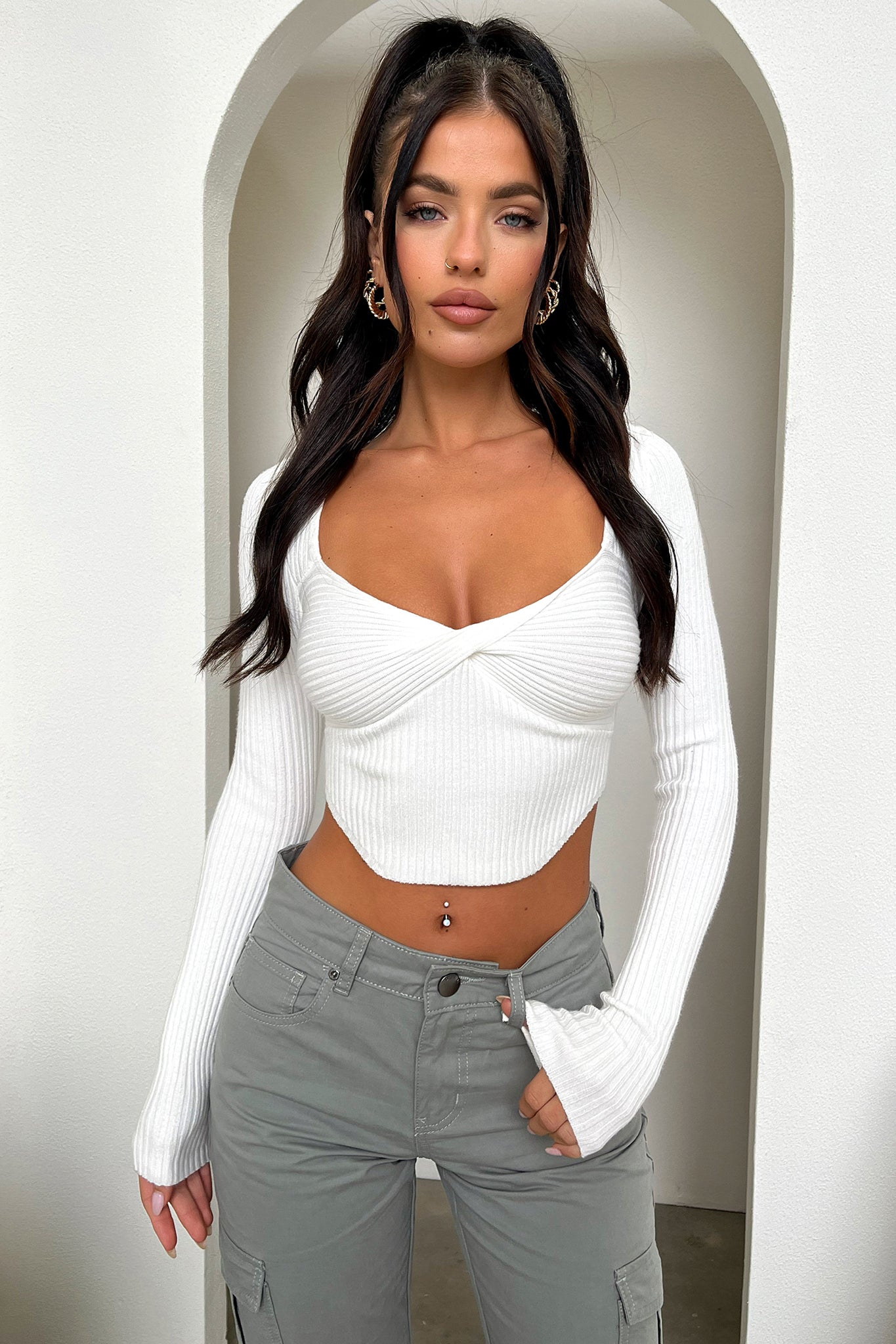 Beca Women's Long Sleeve Knit Sweater - Soft White Cotton Pullover for Fall & Winter - Perfect for Office, Casual Outfits and Layering