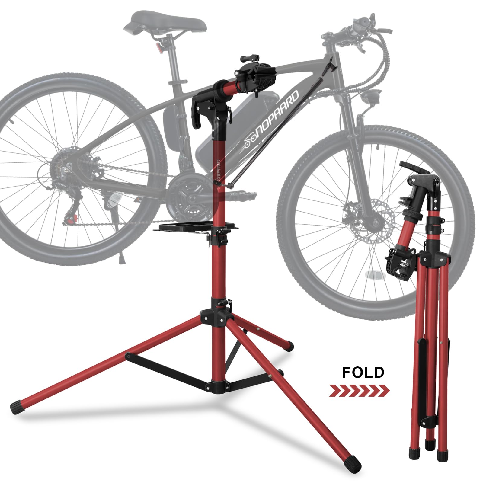 Heavy Duty E-Bike Repair Stand - Portable Aluminum Bicycle Maintenance Workstand for Mountain, Road & Folding Bikes (Max 110 lbs) - Perfect for Home Garage, Bike Shops & Outdoor Repairs (Red)