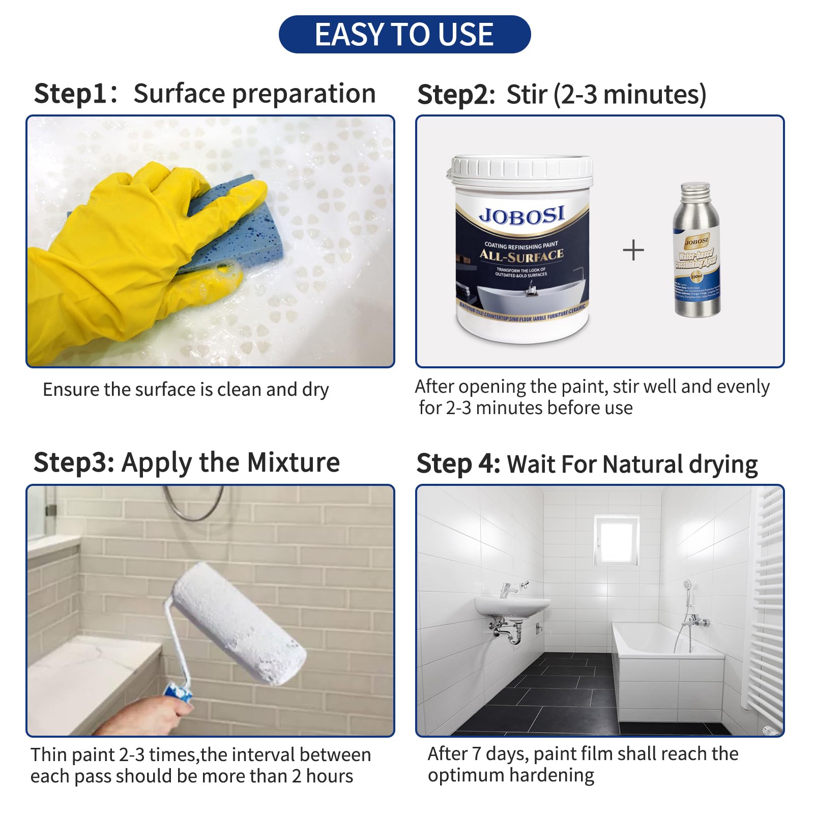 Water-Based Tile Paint & Refinishing Kit - 32 Fl Oz Covers 50-55 Sq Ft - Bathtub, Bathroom Wall, Countertop, Sink Resurfacing Paint - Low Odor, Non-Toxic, Waterproof - Easy to Use - Black | Perfect for Kitchen, Bathroom & Home Renovation Projects