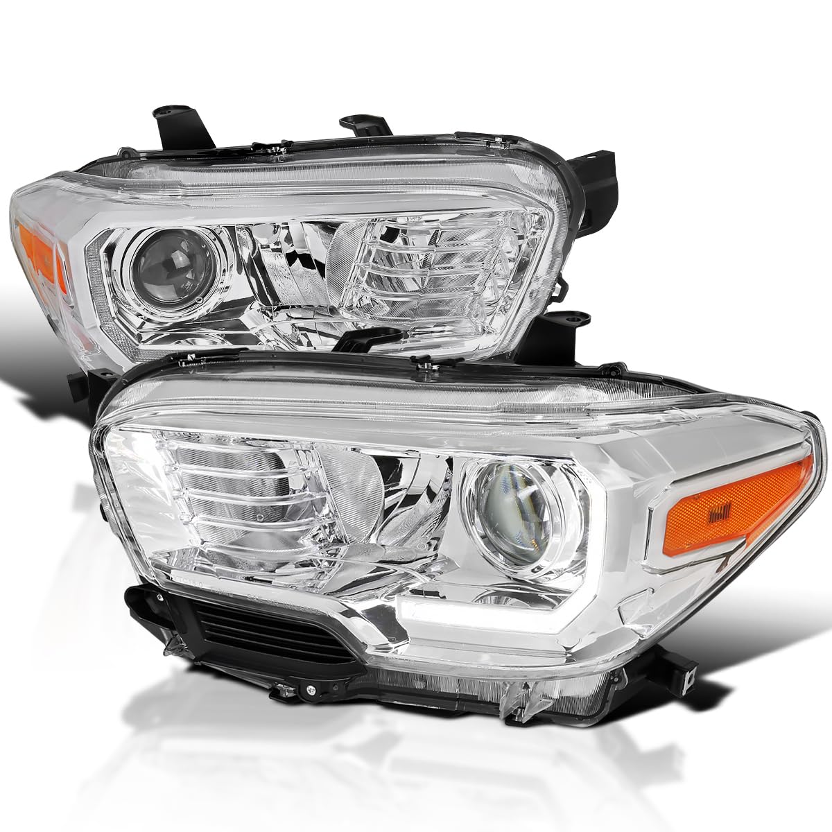 Spec-D Tuning Chrome Projector Headlights with LED Daytime Running Lights - Compatible with 2016-2022 Toyota Tacoma - Left & Right Pair Headlamp Assembly - Upgrade Your Truck's Style & Night Visibility for Off-Roading & Daily Driving
