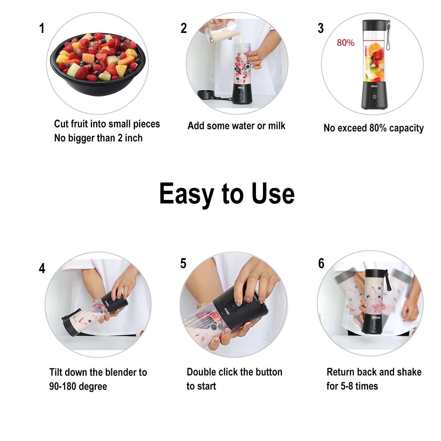 Portable USB Rechargeable Personal Blender for Smoothies, Shakes & Juices - Compact Travel Juicer Cup with 20oz Capacity (Black) - Perfect for Gym, Office & On-the-Go Healthy Drinks