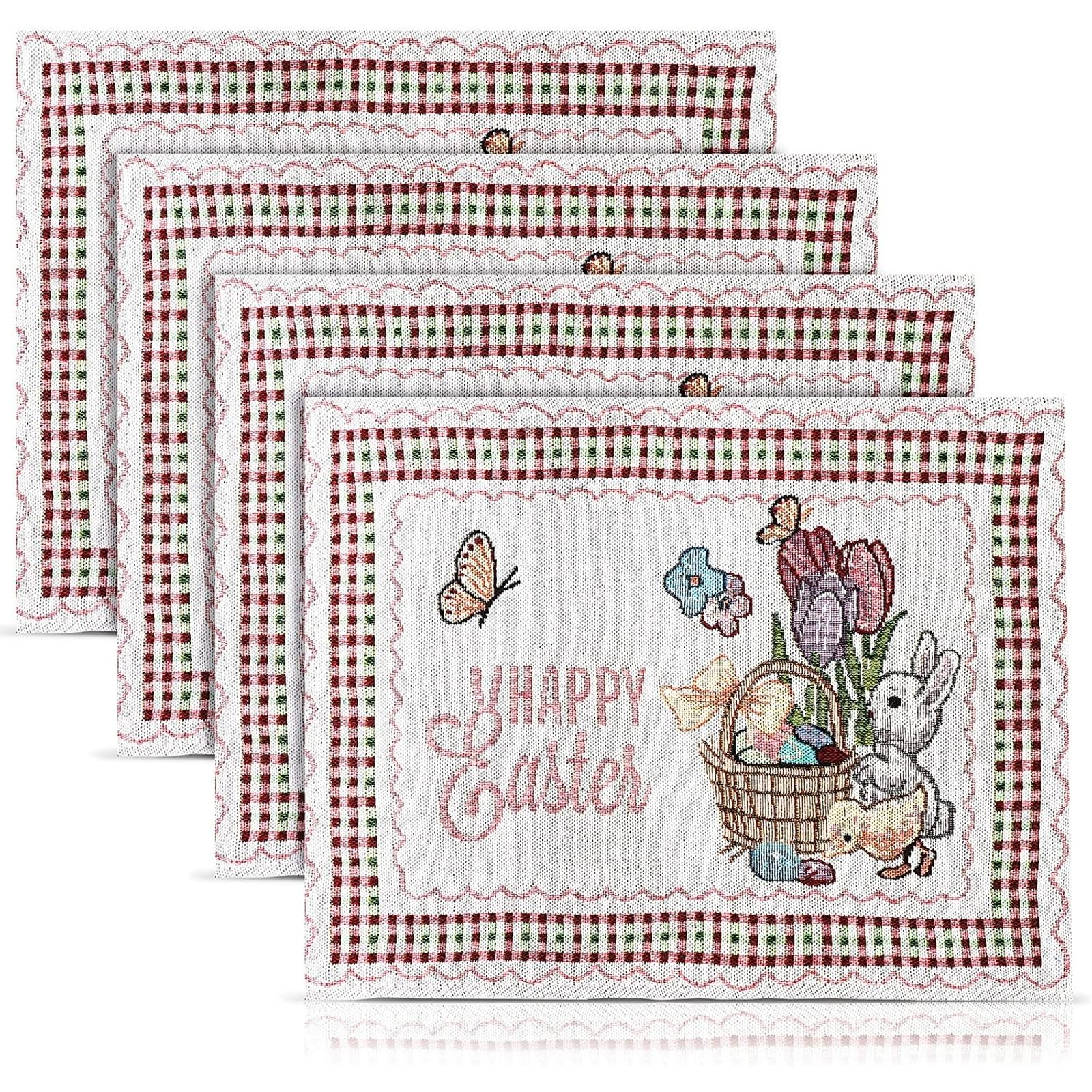 Juvale 4 Pack Easter Woven Placemats - 17 x 13 Inch Soft Polyester Cotton Table Mats - Decorative Easter Dining Table Decor for Holiday Parties & Spring Gatherings