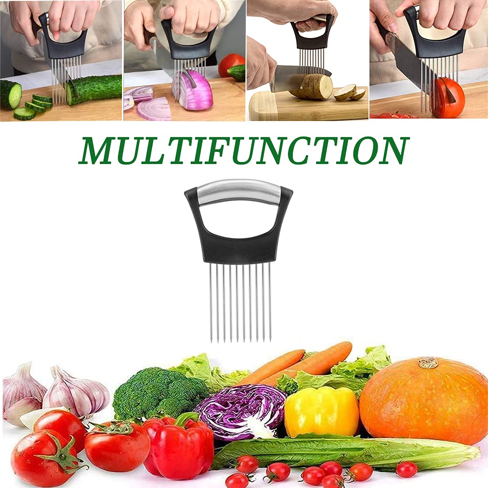 Stainless Steel Onion & Tomato Slicer - Food Chopper & Vegetable Holder - Kitchen Cutting Gadget for Easy Meal Prep & Cooking Accessories - Perfect for Salads, Sandwiches, and Home Cooking