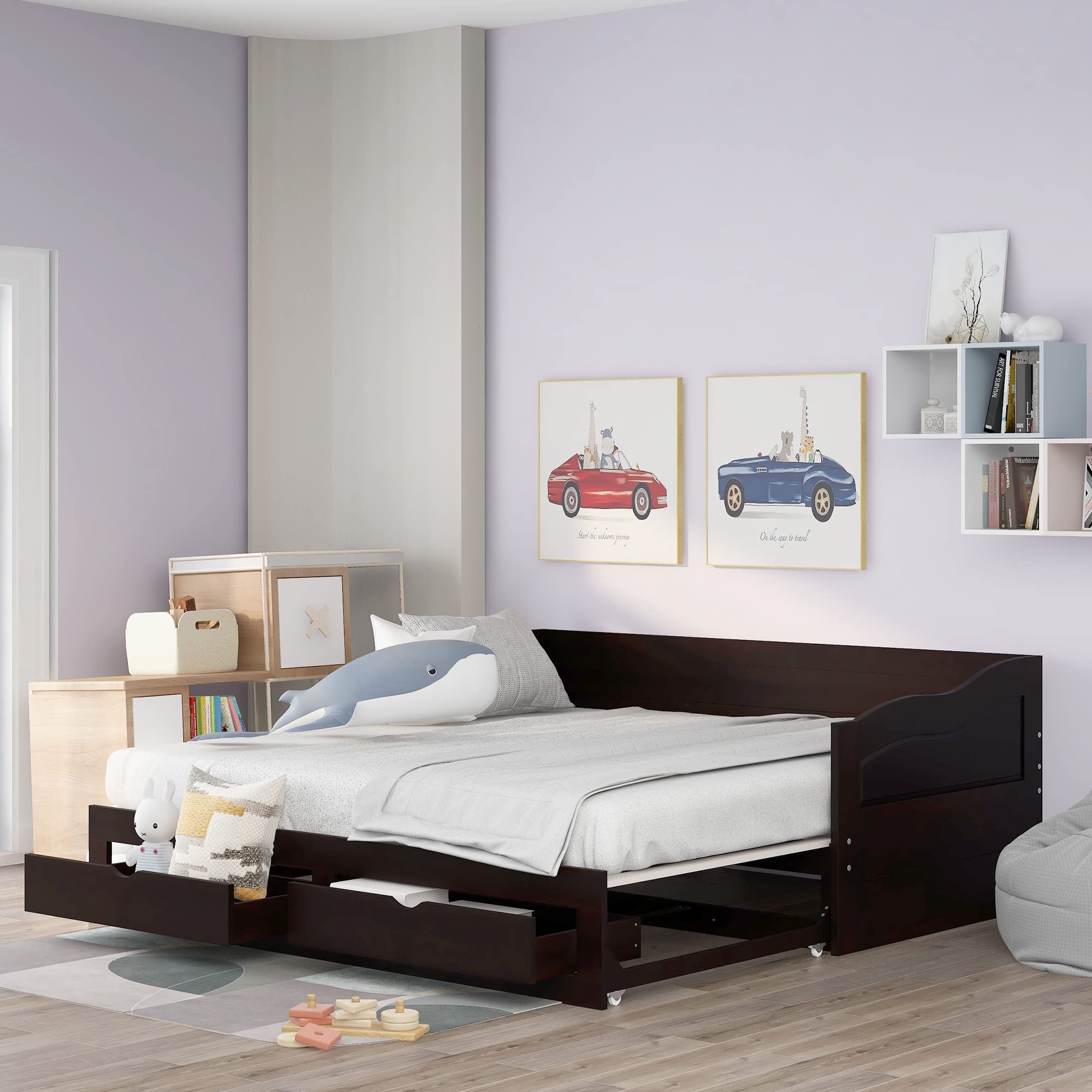 Extendable Twin Daybed with Trundle and Storage Drawers - Wooden Sofa Bed Frame, No Box Spring Required, Espresso Finish - Perfect for Guest Rooms, Small Spaces & Multi-Functional Living Areas
