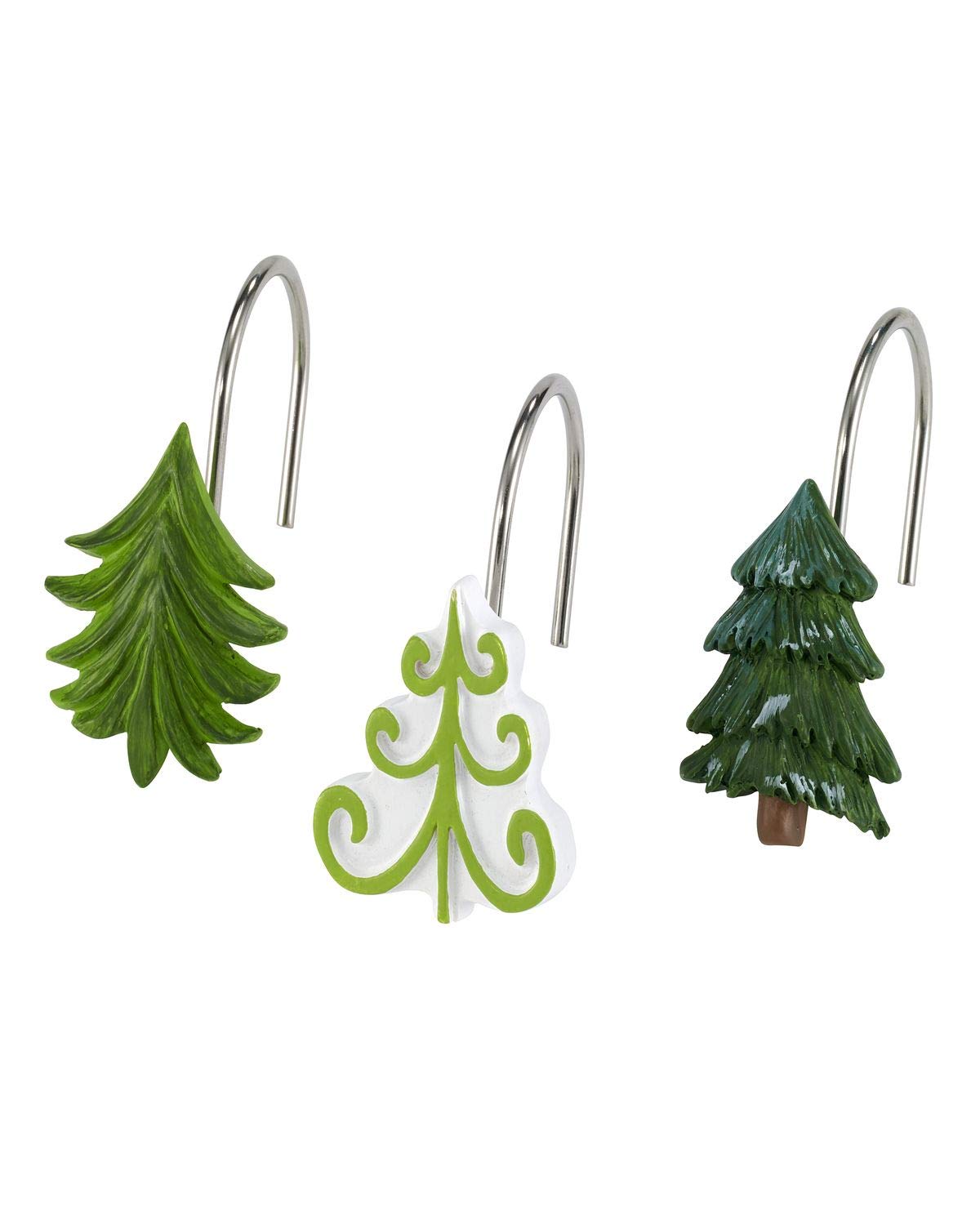 Avanti Linens Christmas Tree Shower Curtain Hooks - Set of 12 Holiday Bathroom Accessories for Festive Decor - Perfect for Christmas Bathroom Decorations & Seasonal Home Styling