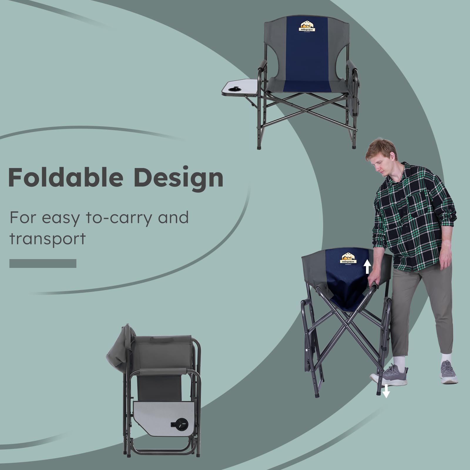 Heavy Duty Oversized Camping Chair with 600 LBS Capacity - Foldable Outdoor Chair with Detachable Side Pocket & Adjustable Side Table - Perfect for Beach, Lawn, Fishing, Camping & Backyard Relaxation (Blue)