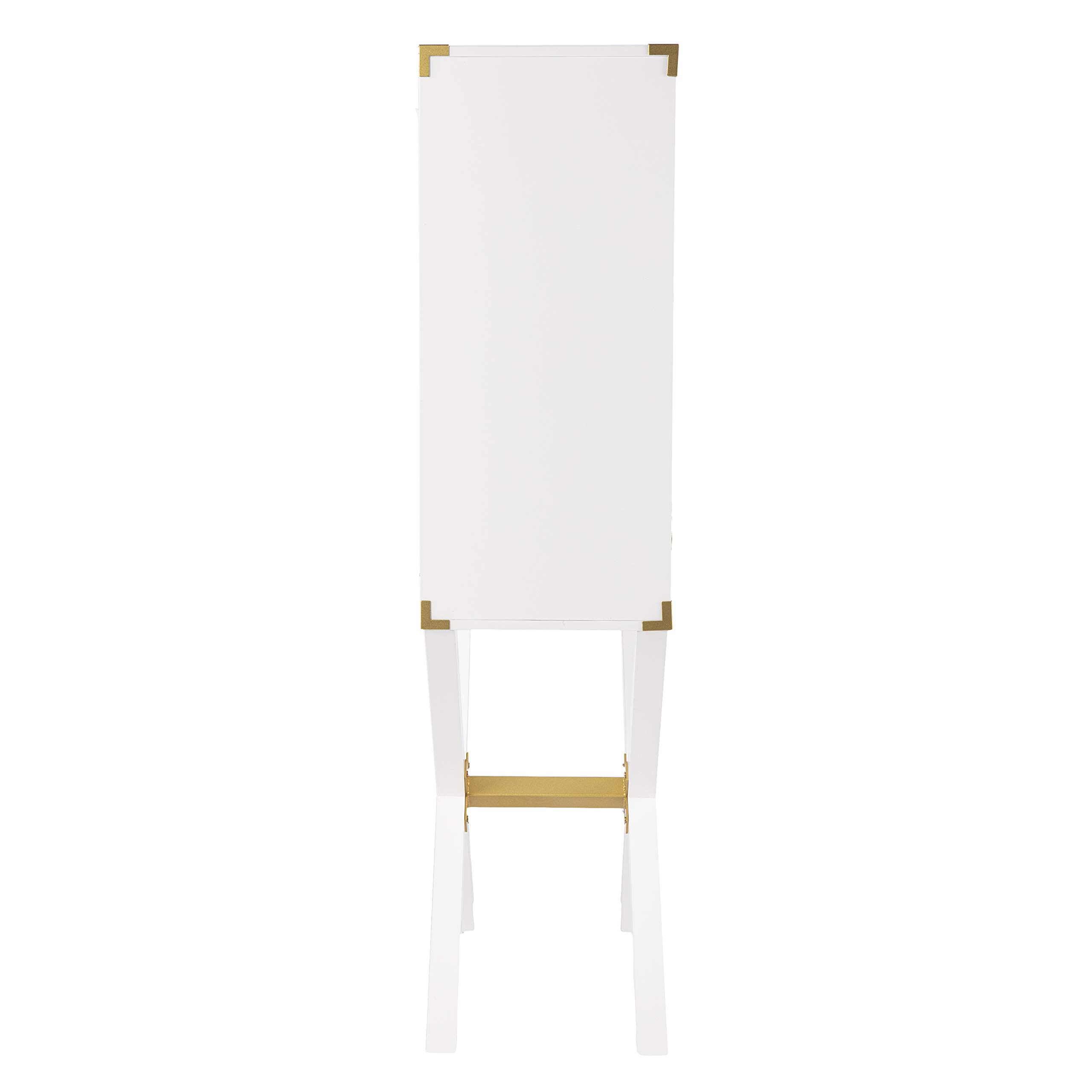 SEI Furniture White Campaign Tall Bar Cabinet with Storage - Modern Home Bar Organizer for Living Room, Dining Room & Kitchen