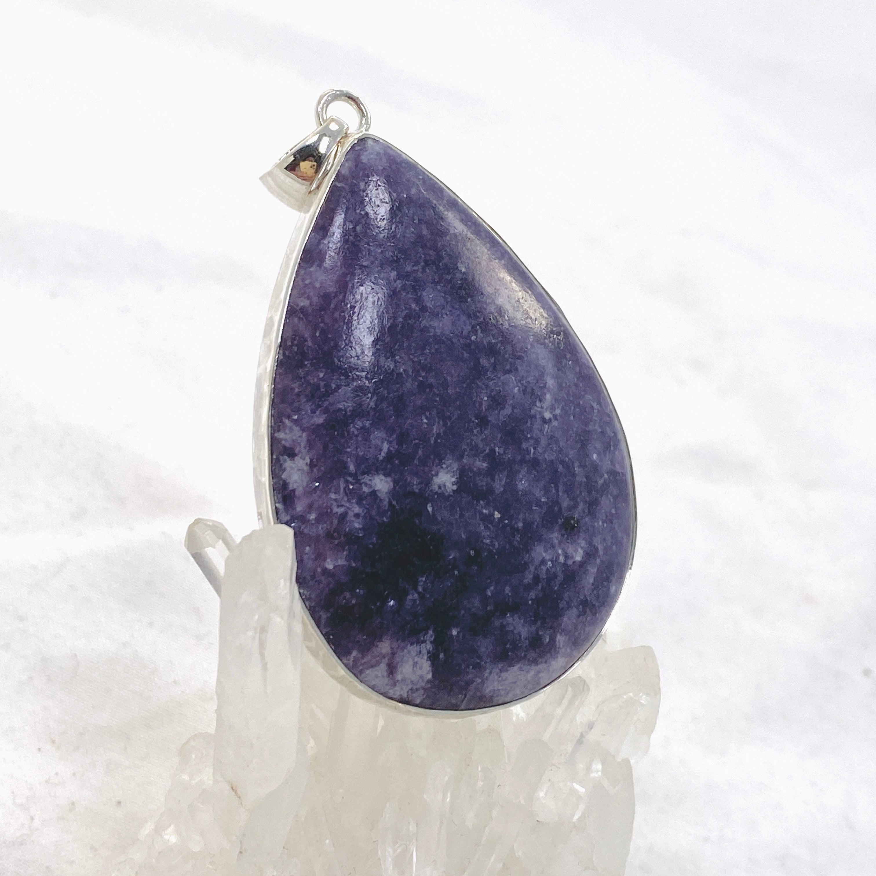 Lepidolite Teardrop Cabochon Pendant in Hammered Sterling Silver Setting KPGJ4609 - Healing Crystal Jewelry for Stress Relief & Meditation
