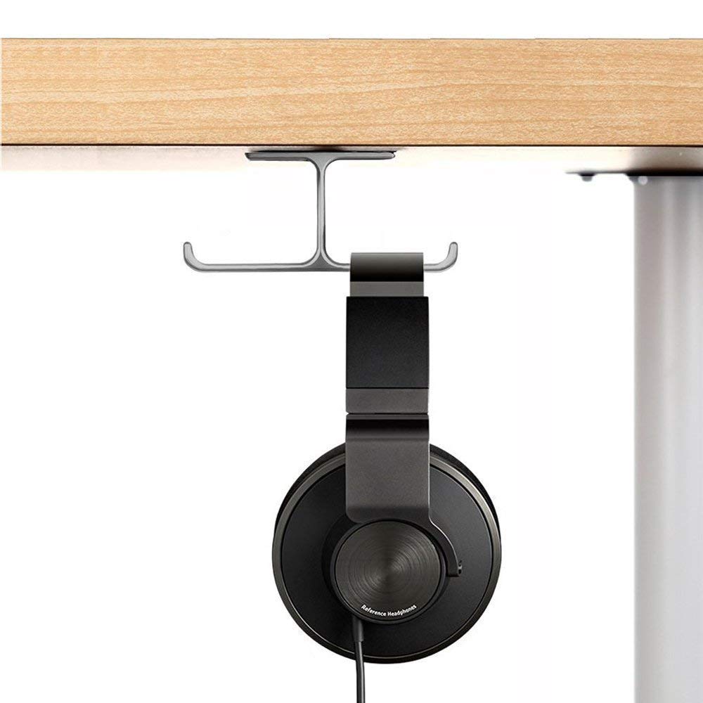 6amLifestyle Under Desk Aluminum Headphone Hook Holder - Heavy Duty Adhesive & Screws for PC Gaming, DJ Headphones, Office & Home Use (Gray, GY701) - Space Saving Headset Stand for Workstations & Gaming Setups