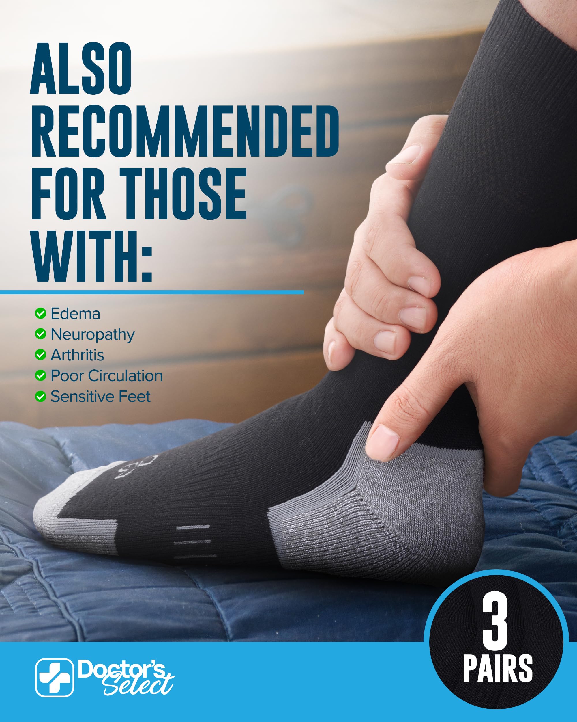 Doctor's Select Bamboo Viscose Diabetic Socks for Men - 3 Pairs Crew Socks for Neuropathy & Circulation | Breathable Comfort for Diabetic Foot Care | Ideal for Daily Wear, Work & Travel