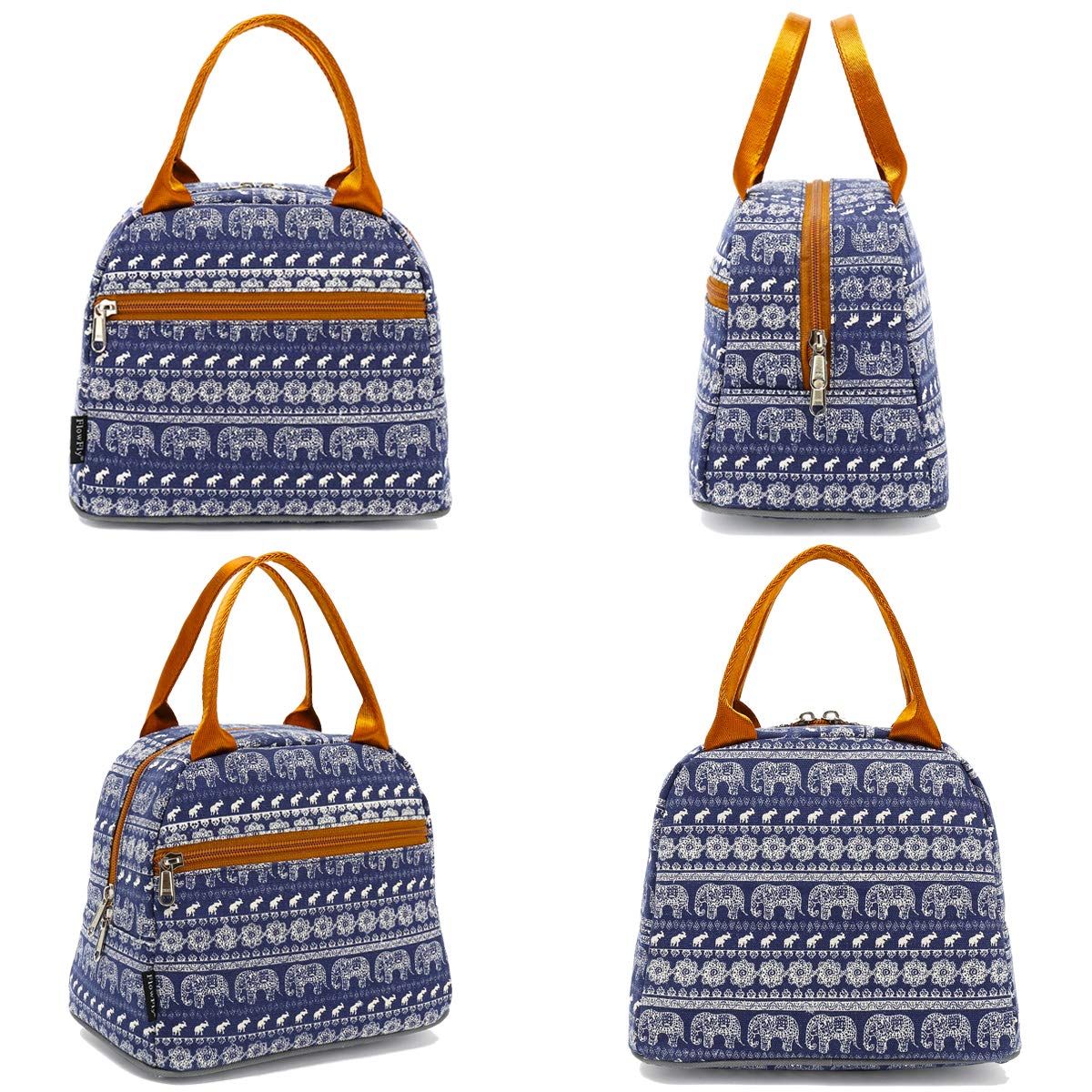 FlowFly Insulated Lunch Cooler Bag for Women & Men - Elephant Print Tote Bag with Lunch Organizer & Holder - Perfect for Work, School, Picnics & Outdoor Activities