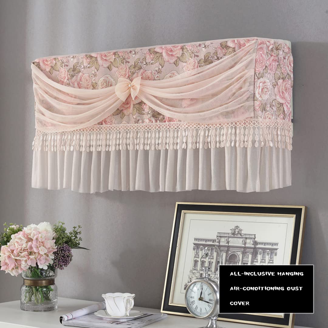 Elegant Pink Lace Bow Wall Hanging Air Conditioner Cover - 80cm Dust Protector for Home & Office AC Units | Perfect for Bedroom, Living Room Decor and AC Protection