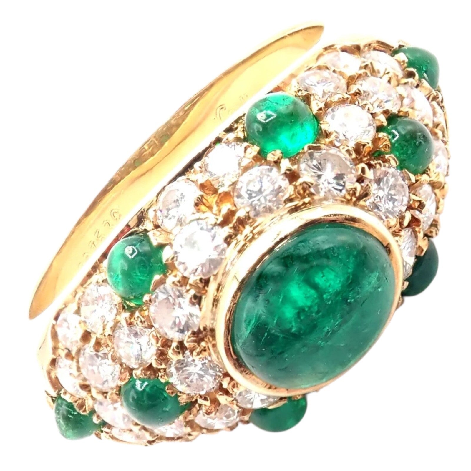 Authentic Vintage Cartier Panthere 18k Yellow Gold Diamond & Emerald Ring for Women - Luxury Jewelry Gift for Anniversary, Engagement & Special Occasions