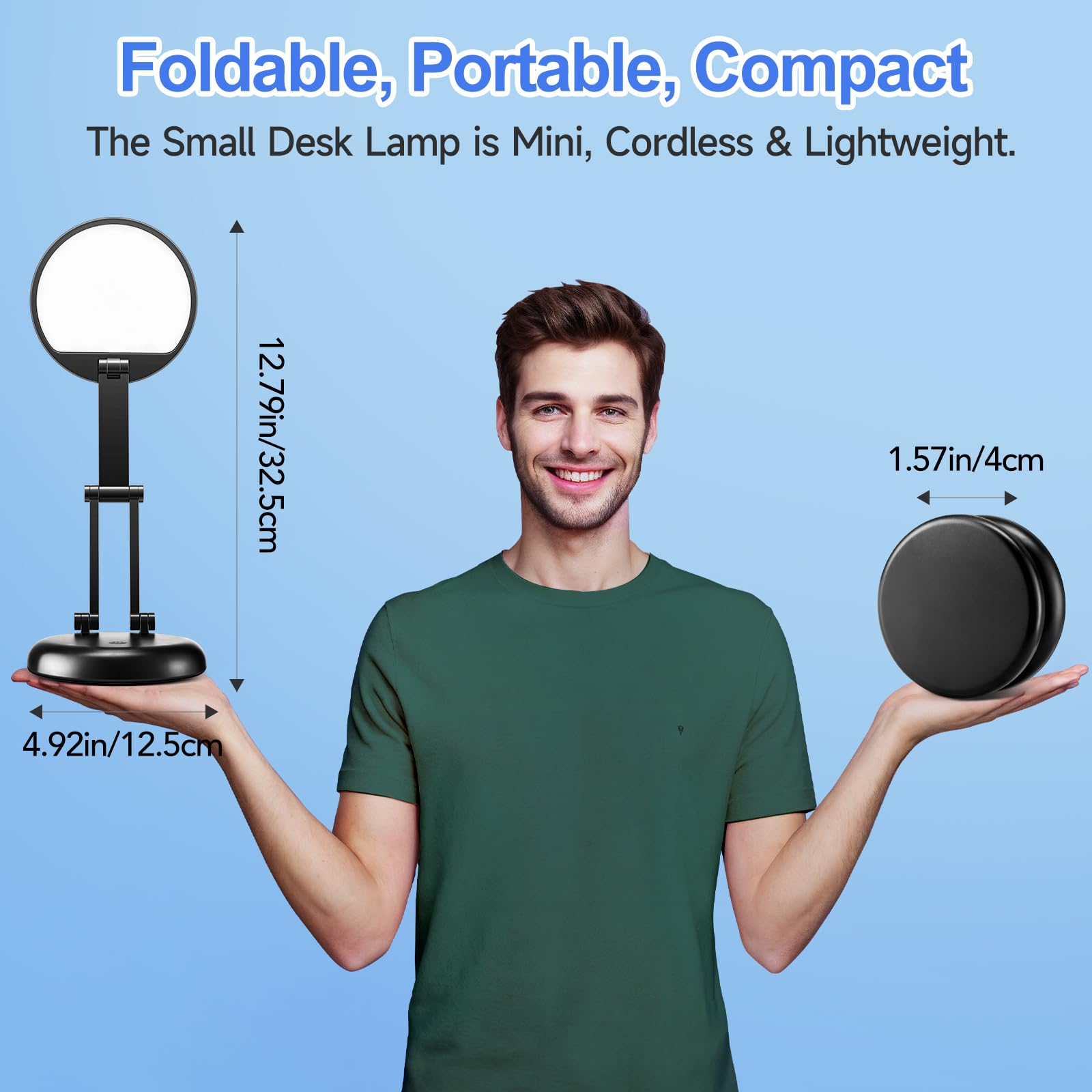 Rechargeable LED Desk Lamp - 3600mAh Battery, Foldable & Cordless, 9 Dimmable Brightness Levels, Portable Table Light for Home Office, Reading, Study and Nightstand Use