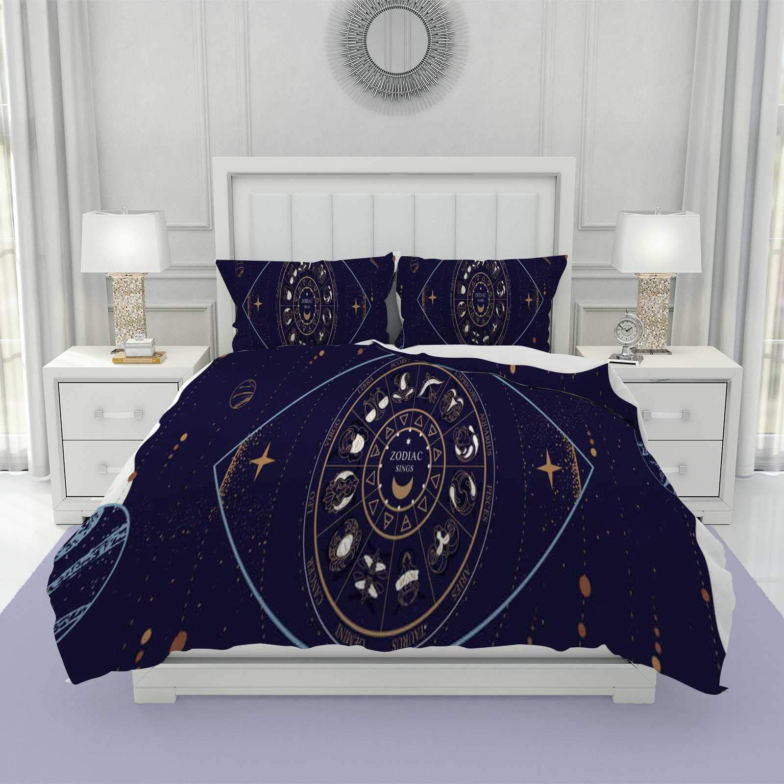 Modern Zodiac Duvet Cover Set - King Size 3-Piece Microfiber Bedding with Zipper Closure & 2 Pillow Shams | Soft, Breathable All-Season Comforter Cover | Astrology & Witchcraft Theme Home Decor | Perfect for Master Bedroom, Guest Room & Witchy Aesthetic Spaces