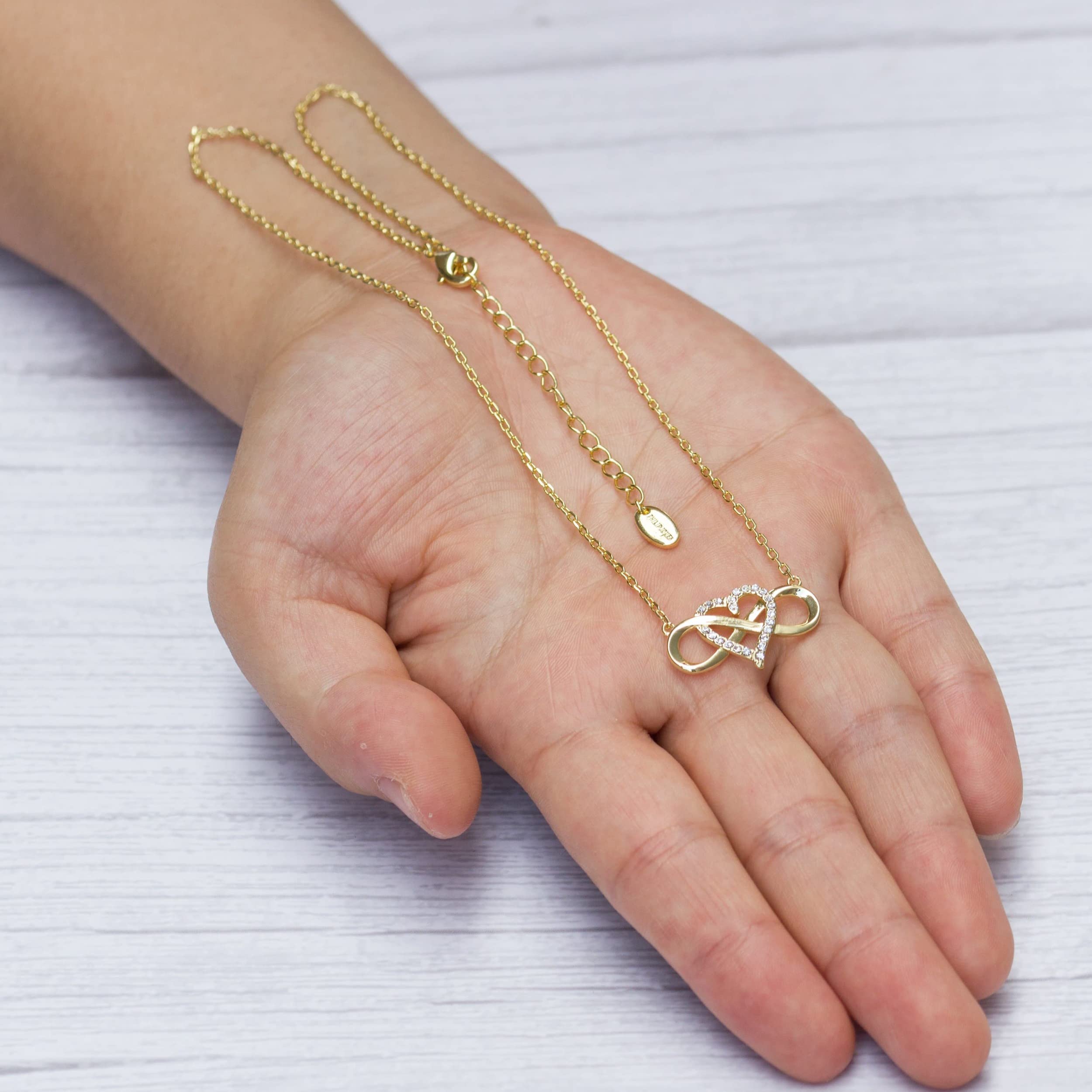 Philip Jones Gold Infinity Heart Necklace with Zirconia - Perfect for Anniversary Gifts