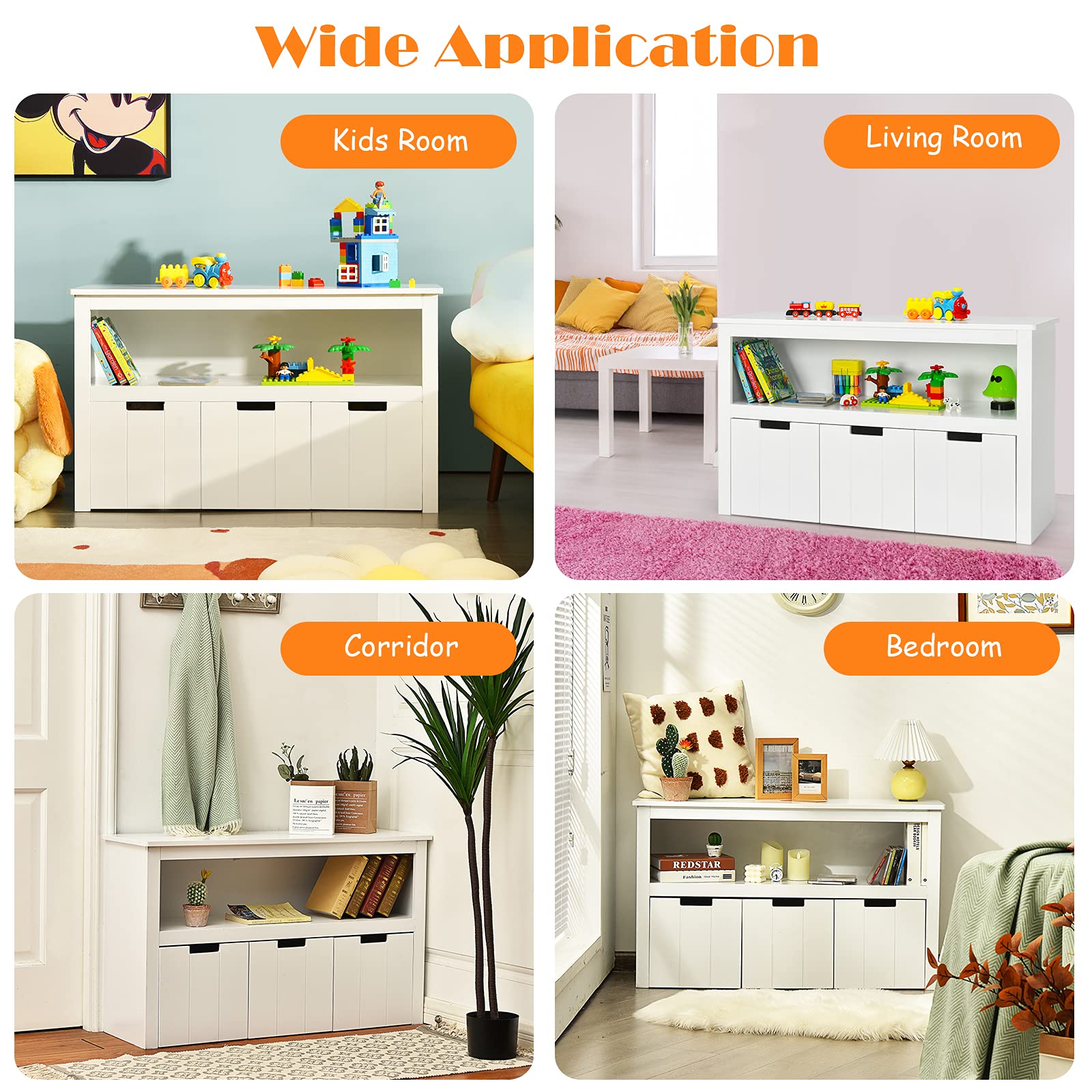 HONEY JOY Kids Toy Storage Organizer with Bins - 3-Tier Wooden Toy Box with Wheels, Daycare Shelf & Classroom Display Cabinet for Playroom, Nursery, Kindergarten - Perfect for Toy Organization, Daycare Centers & Home Play Areas