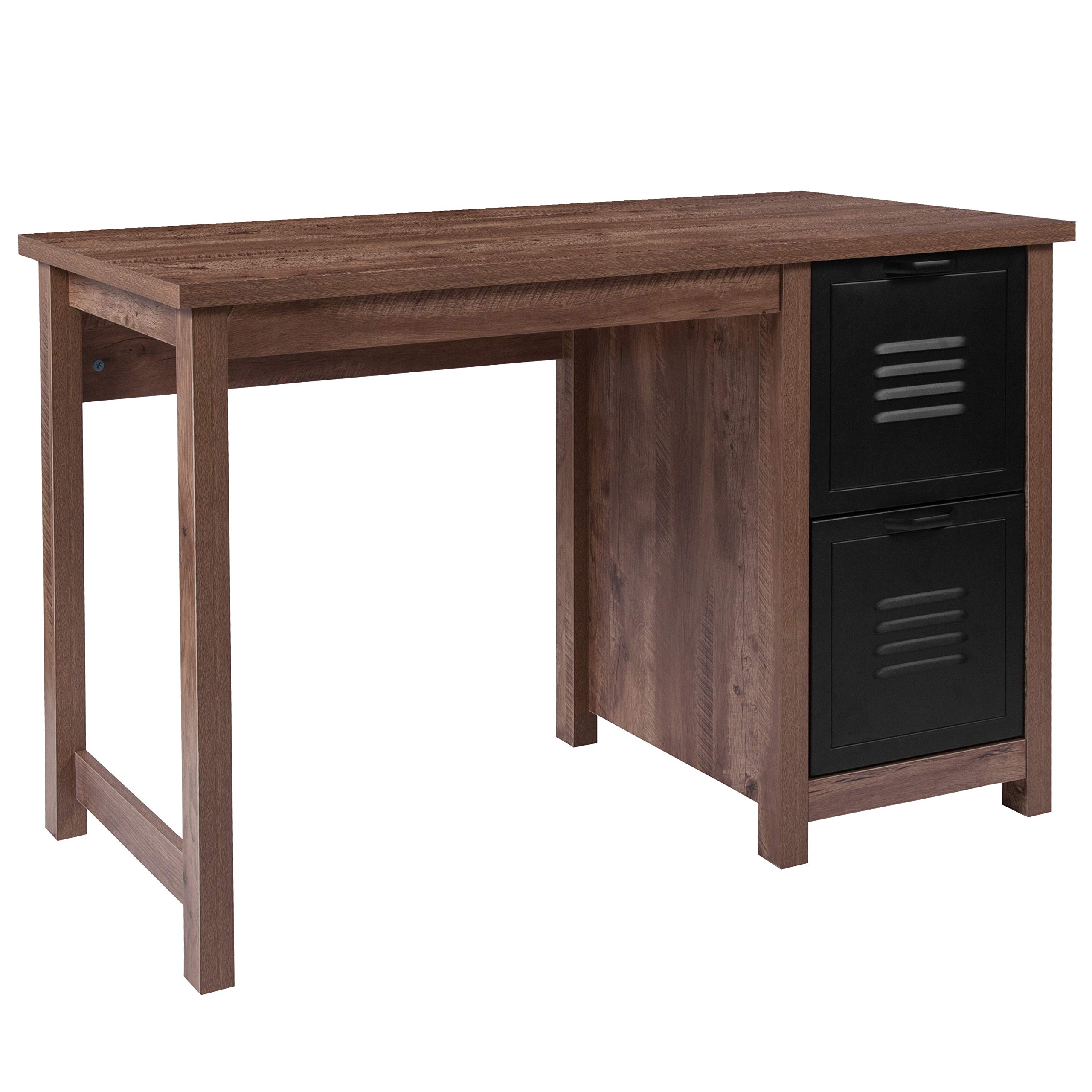Flash Furniture Lancaster Collection Crosscut Oak Wood Grain Computer Desk with Metal Drawers - Home Office Desk for Work, Study & Gaming