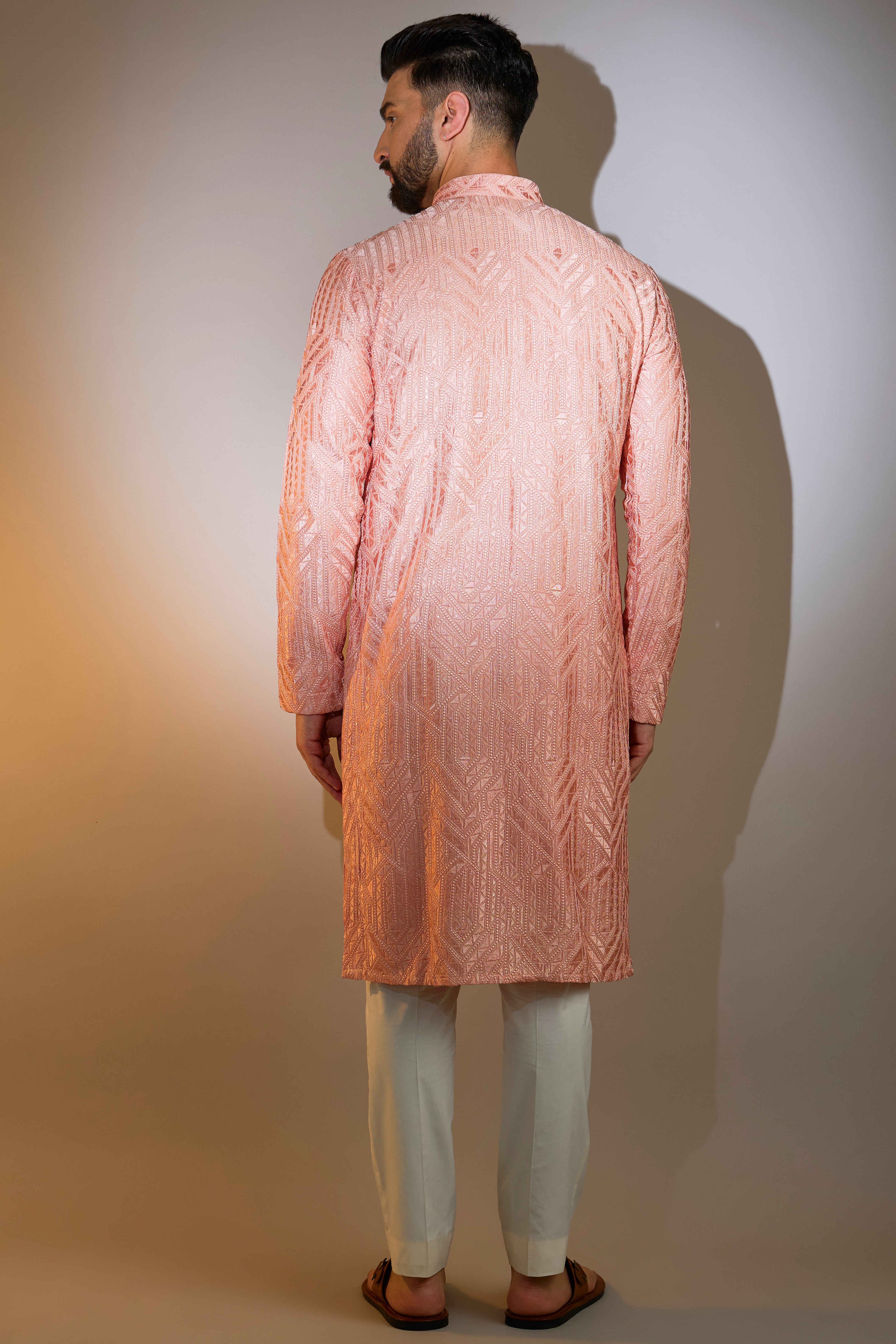 Exquisite Peach Geometric Chikankari Embroidered Kurta for Women | Traditional Indian Handcrafted Tunic | Perfect for Festivals, Weddings & Casual Wear