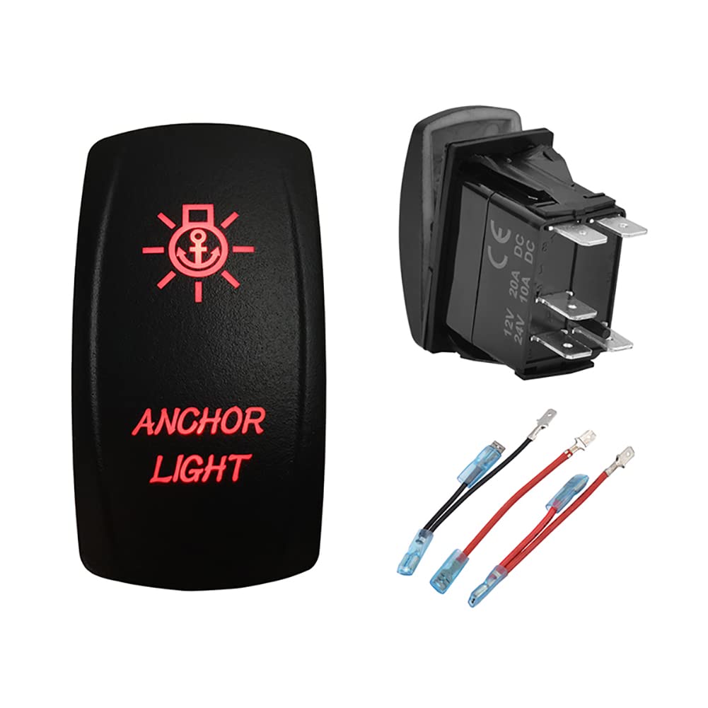 12V 24V RED Backlit Marine Rocker Switch - 5 Pin ON/OFF Waterproof Toggle Switch with Wires for Boats, Yachts, Ships - IP66 Rated for Harsh Marine Environments - Perfect for Navigation Lights, Anchor Lights & Marine Electrical Systems