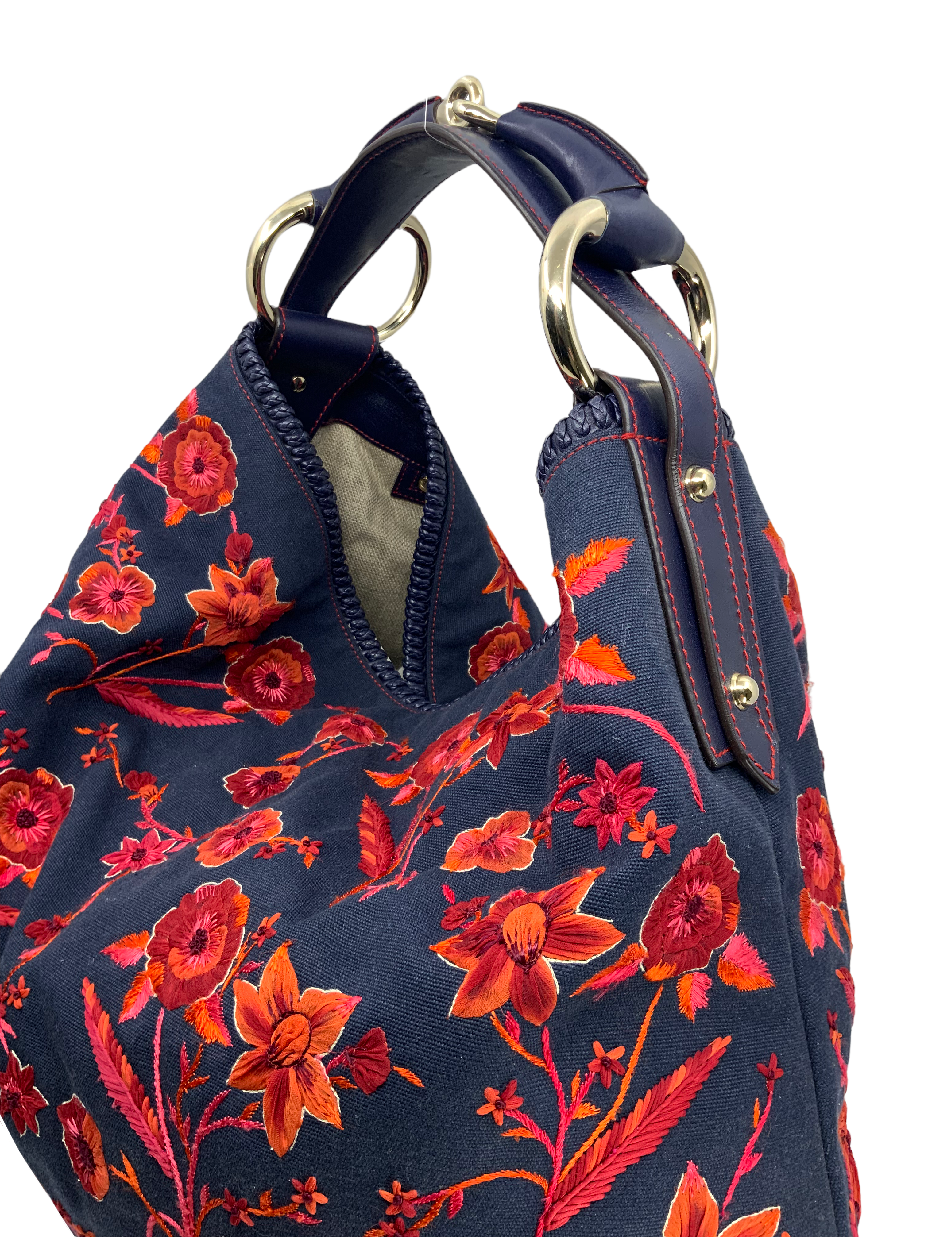 Gucci Floral Embroidered Canvas Large Horsebit Handle Hobo Bag - Women's Designer Shoulder Purse for Work, Travel & Everyday Use