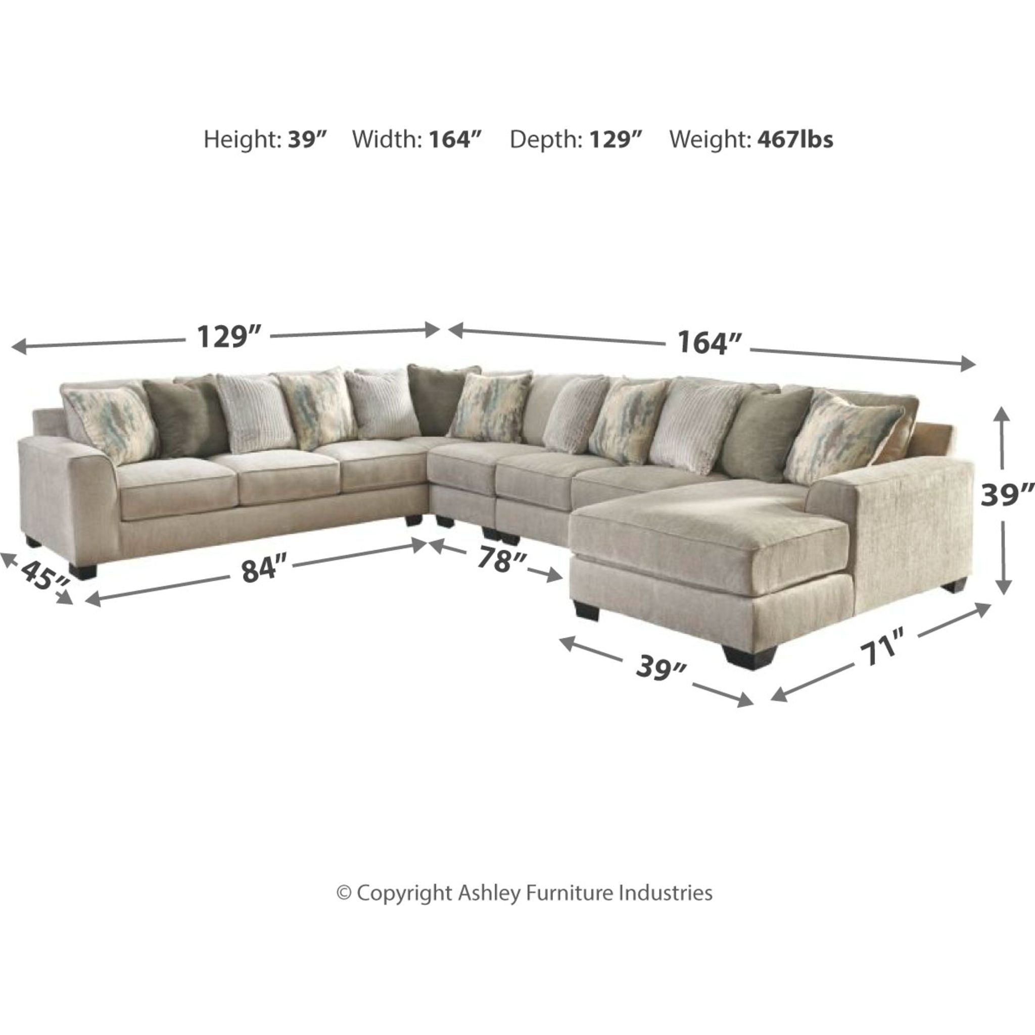 Ardsley 5-Piece Sectional Sofa with Chaise Lounge - Modern L-Shaped Living Room Furniture for Small Spaces, Apartment & Family Home Comfort