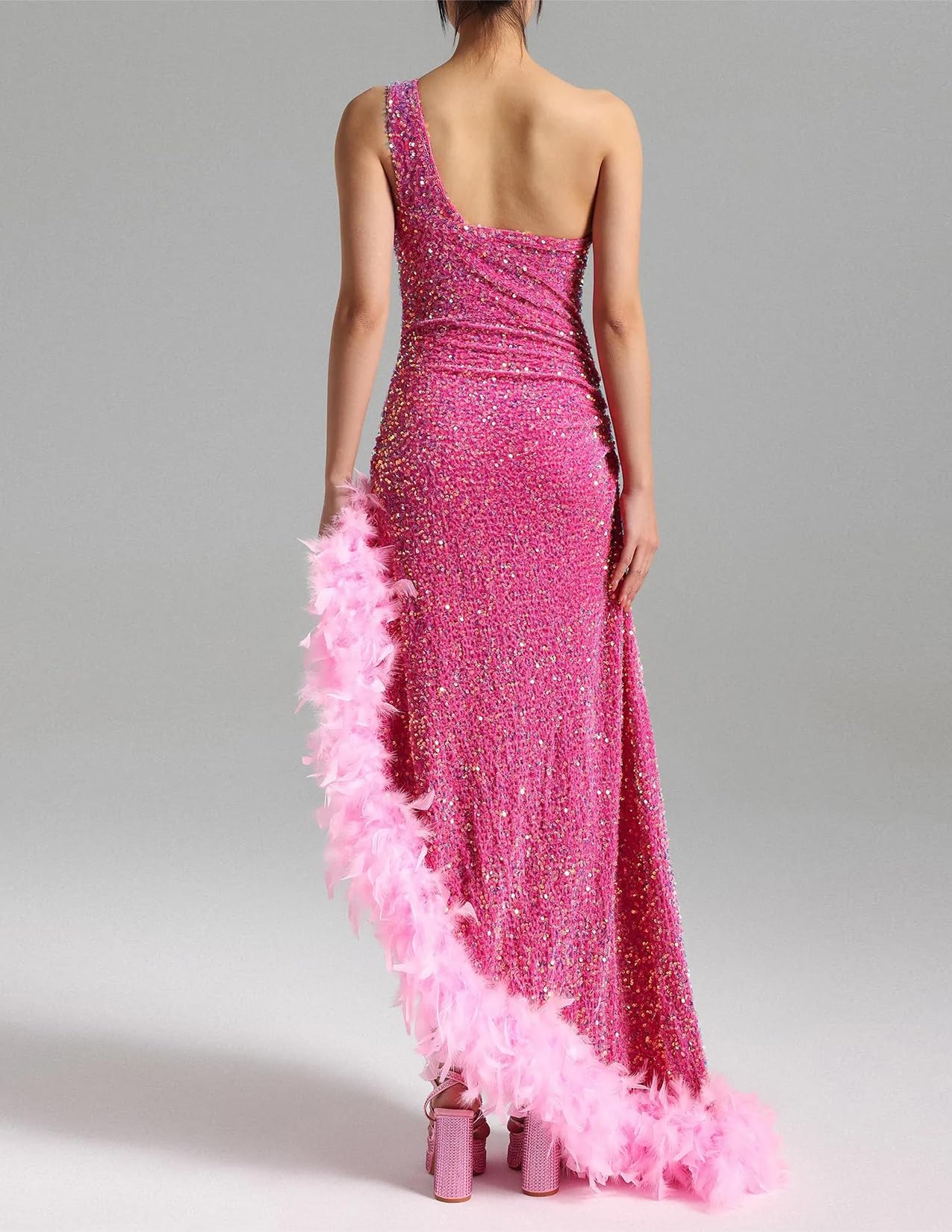 BELLA BARNETT Women's Pink Feather Sequin Bodycon Dress - Elegant Cocktail Party Dress for Night Out, Club Wear, Prom & Special Occasions