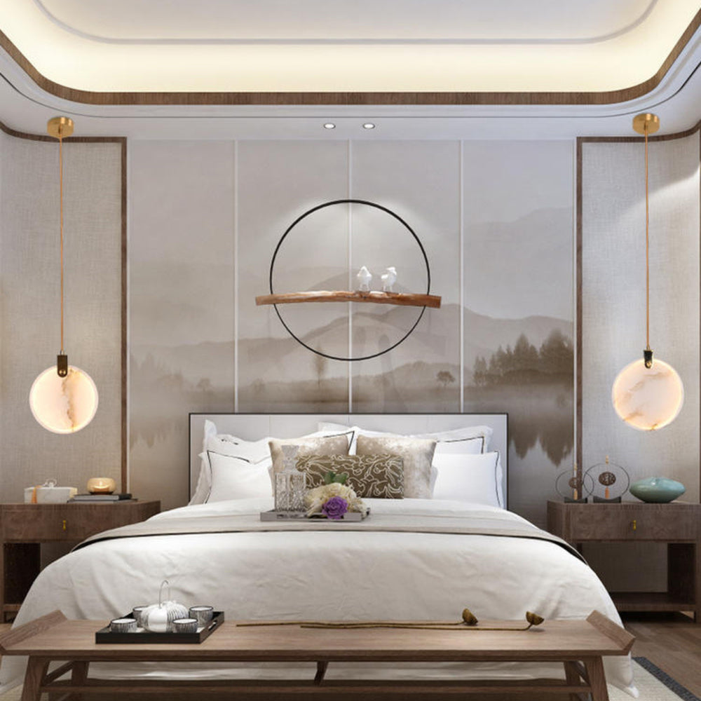 Elegant Harvest Alabaster Pendant Lamp - Natural Stone Lighting Fixture for Dining Room, Bedroom & Living Room Decor