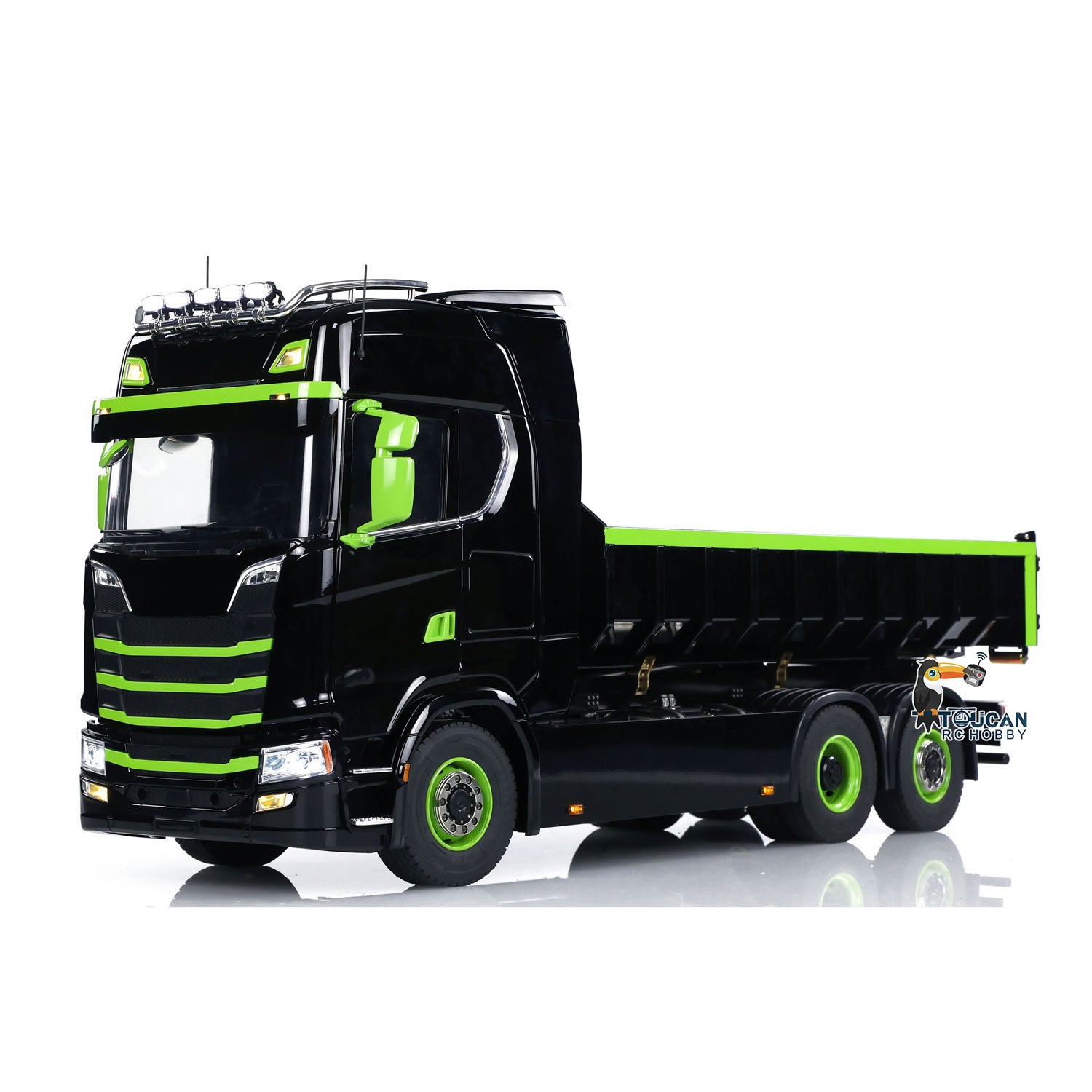 1/14 Scale 6x6 Hydraulic RC Dump Truck - Metal Radio Controlled Roll Off Dumper with Rear Axle Lifting, 3-Speed Transmission & LED Light System - Perfect for Construction Site Play, Off-Road Adventure & Collectors Display