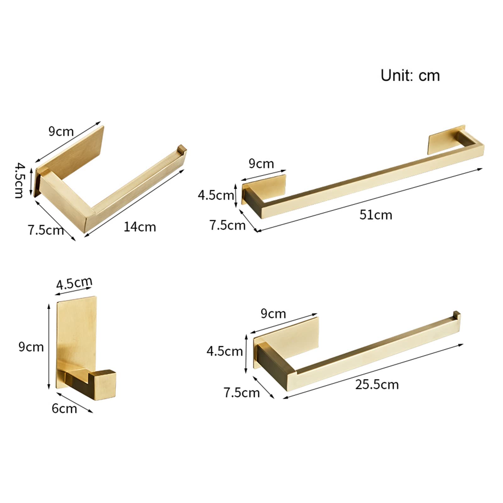 Stainless Steel Bathroom Hardware Set - Wall Mounted Robe Hook, Towel Bar, Toilet Paper Holder & Hand Towel Rack - 304 Brushed Nickel Bath Accessories (No Drilling Required) - Perfect for Modern Bathrooms, Guest Rooms & Spa-Style Decor