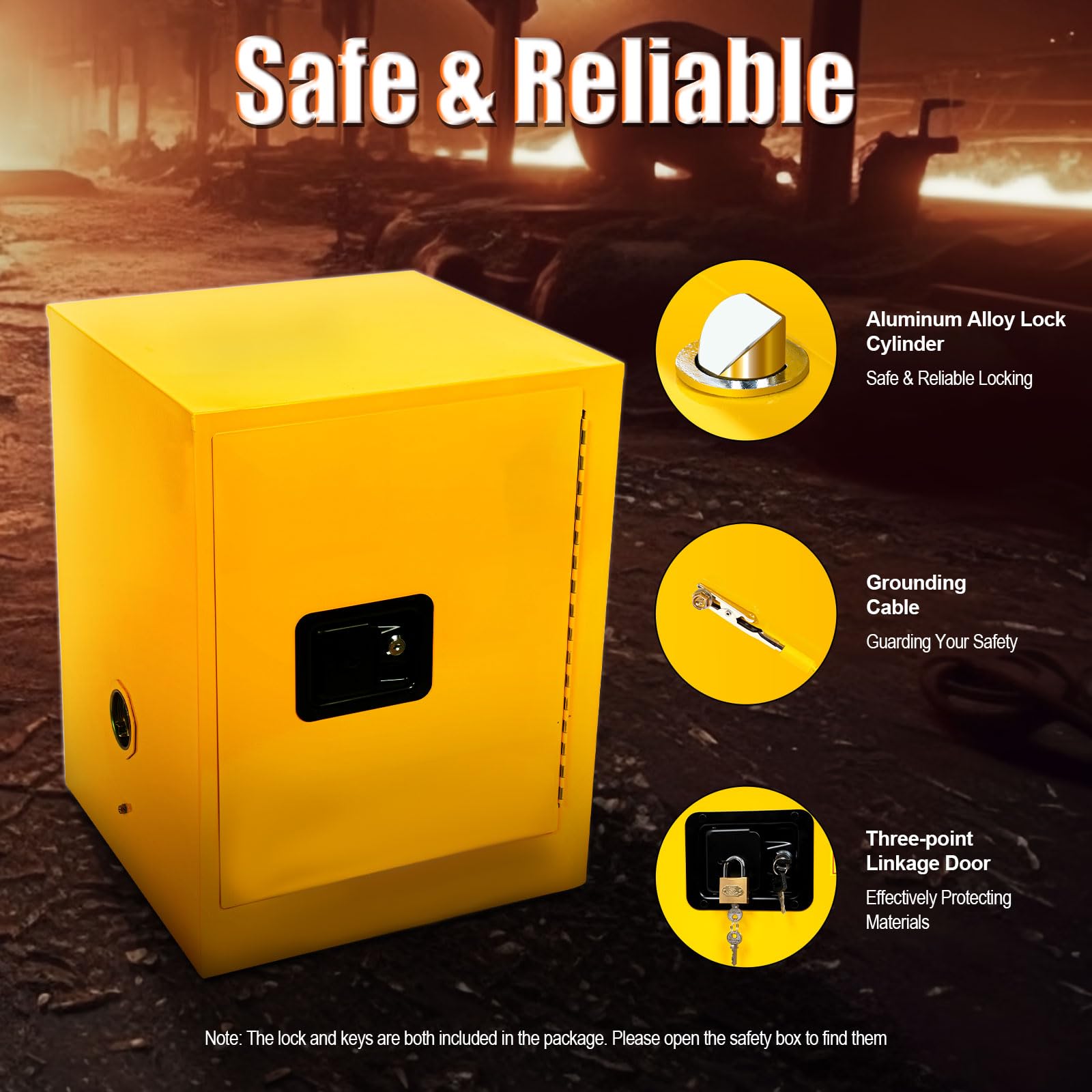 TFCFL 4 Gallon Yellow Galvanized Steel Flammable Safety Storage Cabinet - 1 Door Manual Countertop Chemical Cabinet for Home, Workshop & Industrial Use | Fireproof Hazardous Material Organizer for Paint, Solvents & Cleaning Supplies