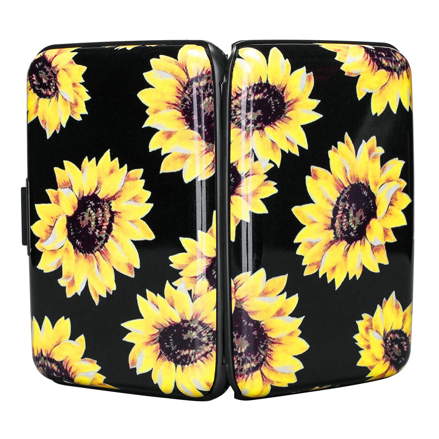 ELFISH Mini RFID Blocking Aluminum Wallet - Slim Credit Card Holder for Men & Women, Metal ID Case with Sunflower Design - Perfect for Travel, Business & Everyday Use