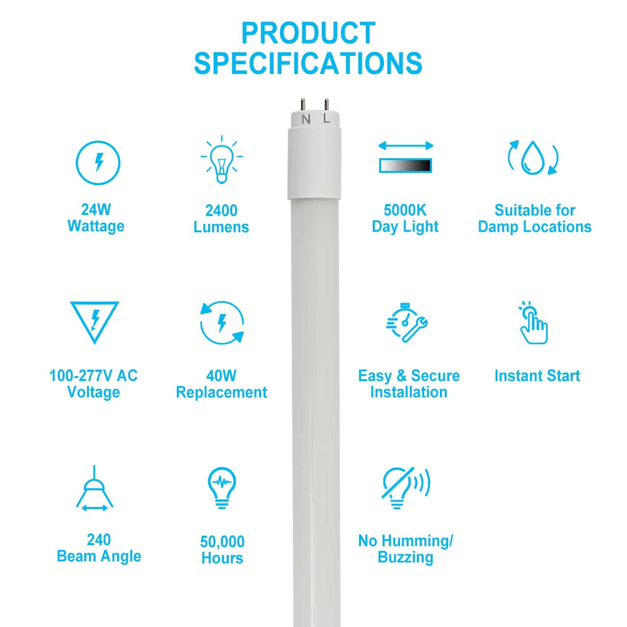 20 Pack 4FT LED T8 Tube Lights, 24W 5000K Daylight, Type A+B (Plug & Play/Ballast Bypass), T10 T12 Fluorescent Replacement, Frosted Cover - Perfect for Office, Garage, Warehouse & Commercial Lighting