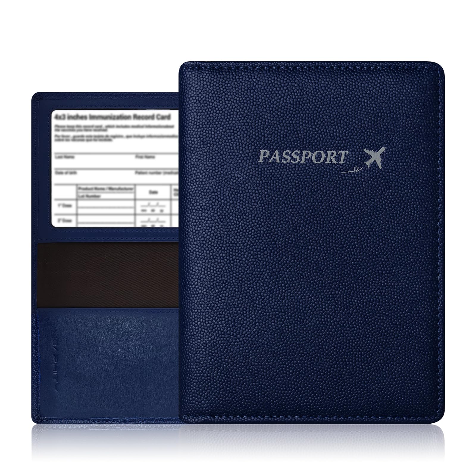 Genuine Leather RFID Blocking Passport Holder for Men - Ultra Slim Travel Wallet with Vaccine Card Slot - Perfect Gift for Dad, Father's Day, Business Travel & Vacations (Blue)